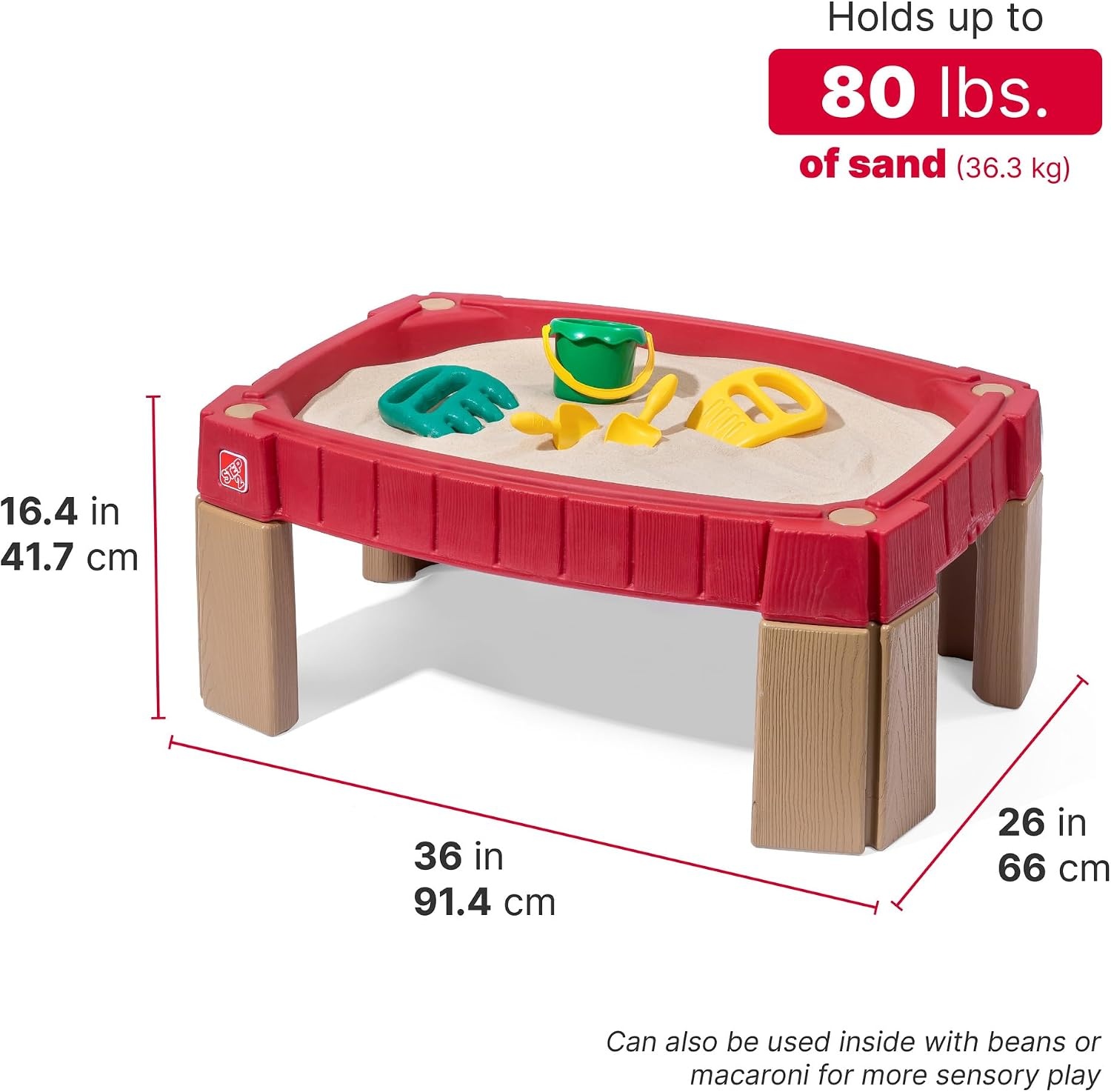 Step2 Naturally Playful Sand Table, Kids Sand Activity Sensory Table, 5 Piece Accessory Kit, Toddler Summer Outdoor Toys, 2+ Years Old