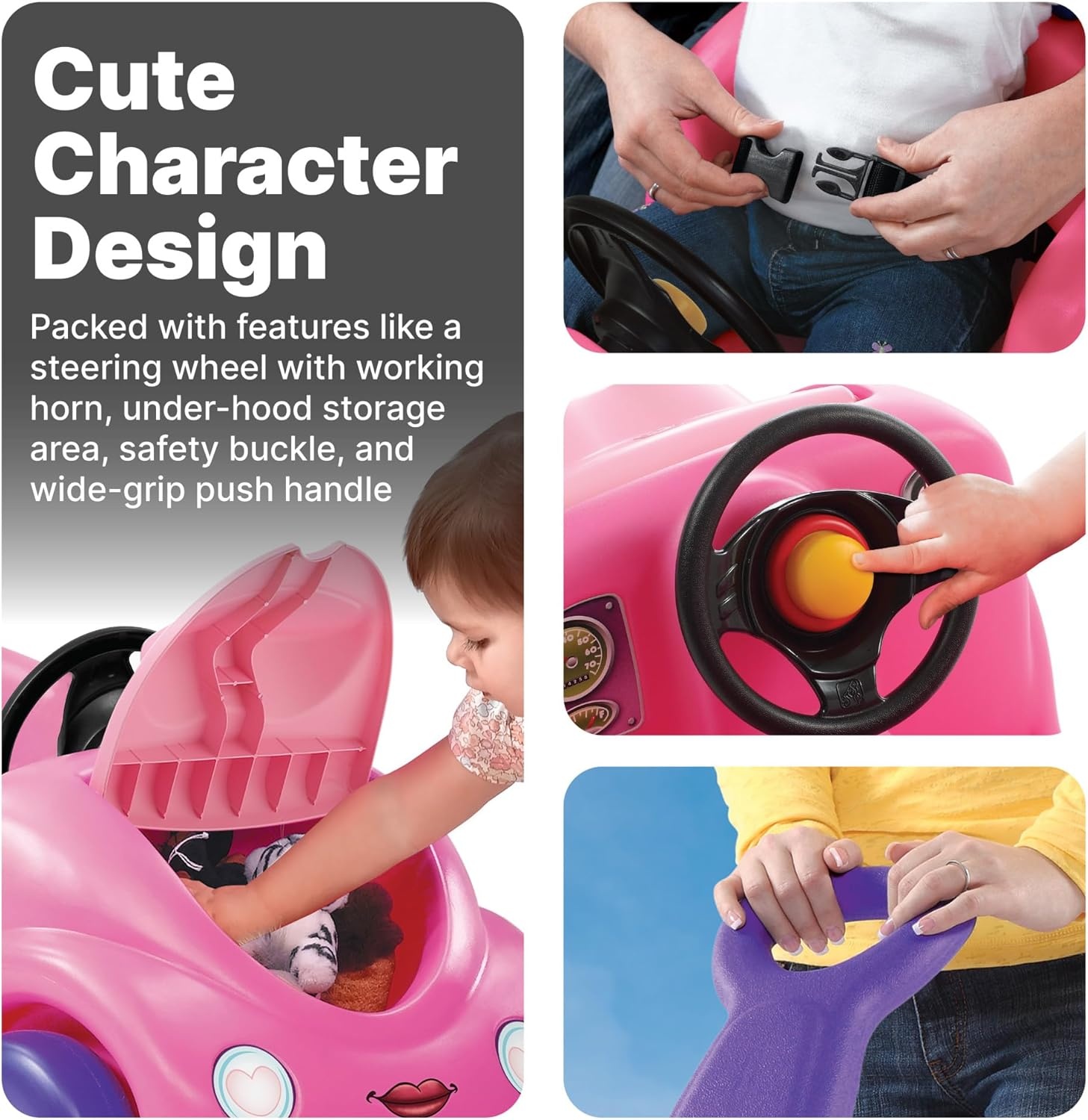Step2 Push Around Buggy Kids Push Car, Toddler Ride-On Toy with Seat Belt and Horn, Red, Ages 18 Months+(Pink)