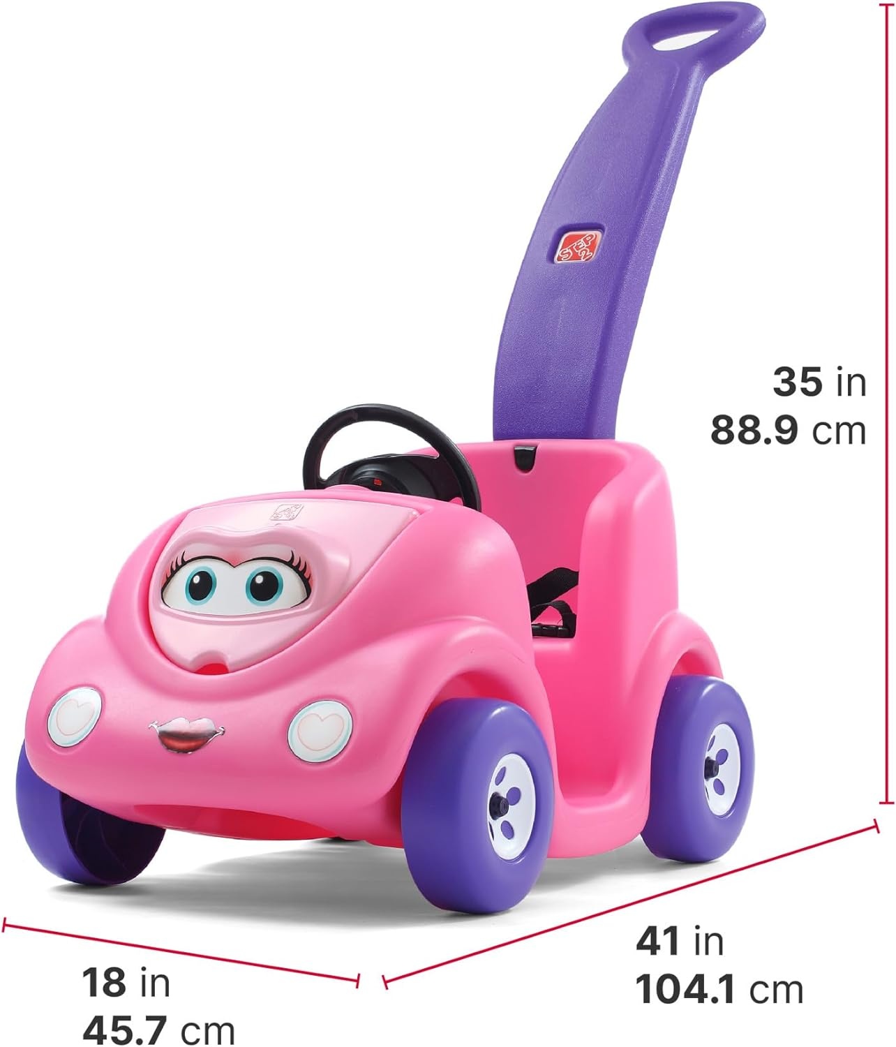 Step2 Push Around Buggy Kids Push Car, Toddler Ride-On Toy with Seat Belt and Horn, Red, Ages 18 Months+(Pink)