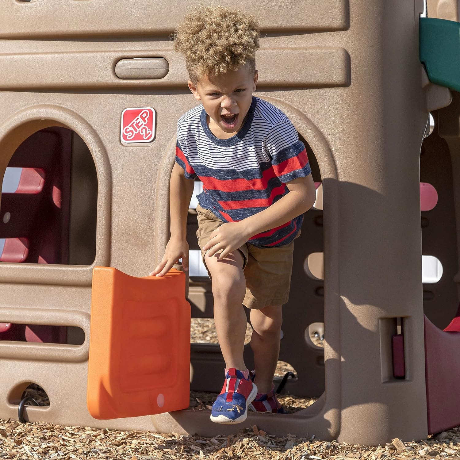 Step2 Naturally Playful Playhouse Climber and Swing Set Extension for Kids, Outdoor Playset with Slide, Two Strap Swings and Secret Playhouse, Durable Plastic, Ages 3 to 8 Years