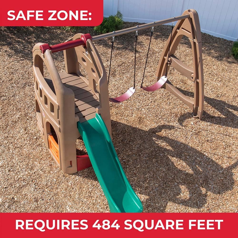 Step2 Naturally Playful Playhouse Climber and Swing Set Extension for Kids, Outdoor Playset with Slide, Two Strap Swings and Secret Playhouse, Durable Plastic, Ages 3 to 8 Years