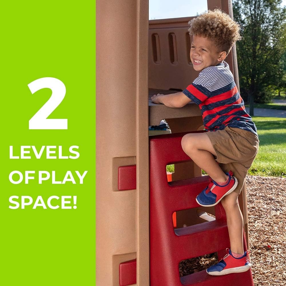 Step2 Naturally Playful Playhouse Climber and Swing Set Extension for Kids, Outdoor Playset with Slide, Two Strap Swings and Secret Playhouse, Durable Plastic, Ages 3 to 8 Years