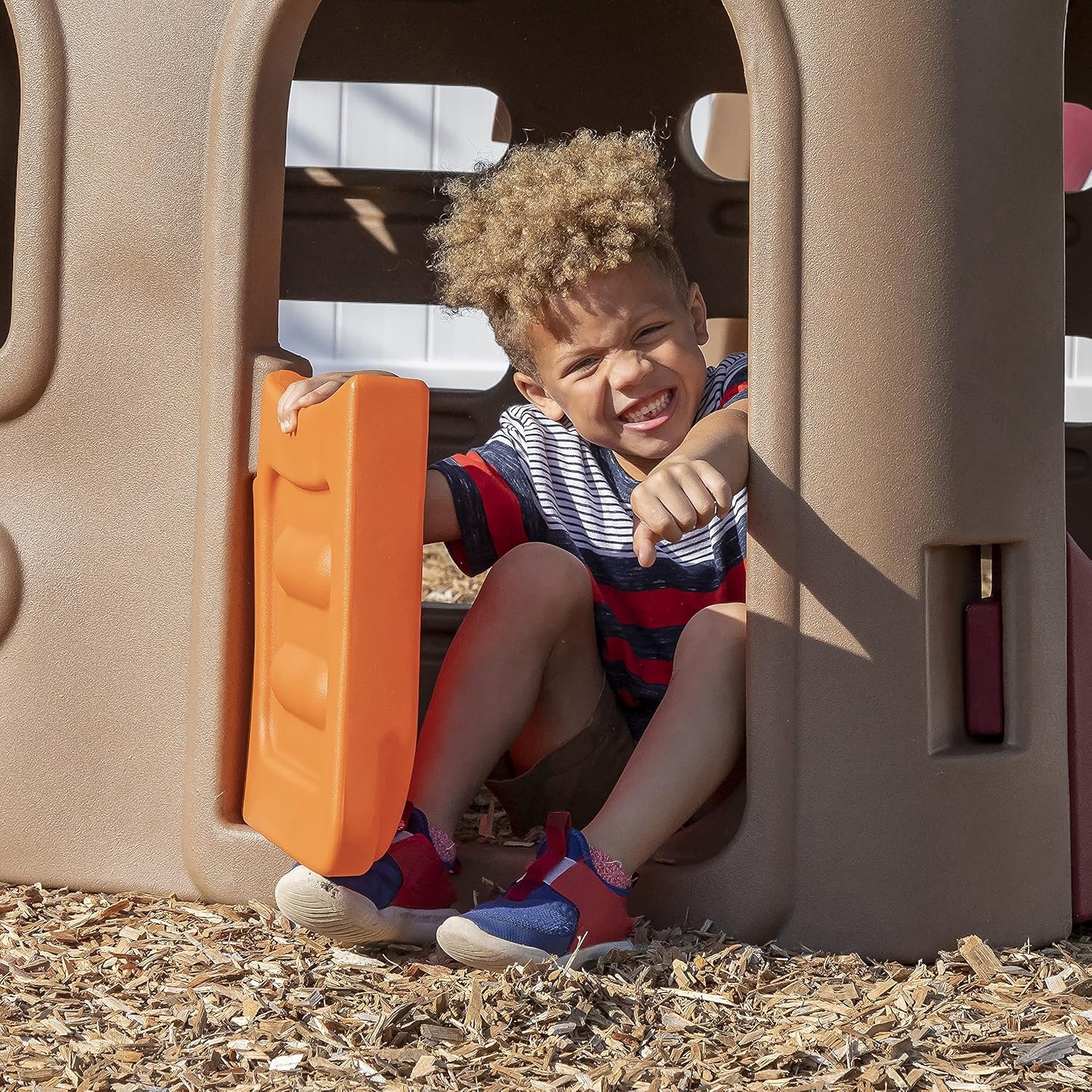 Step2 Naturally Playful Playhouse Climber and Swing Set Extension for Kids, Outdoor Playset with Slide, Two Strap Swings and Secret Playhouse, Durable Plastic, Ages 3 to 8 Years