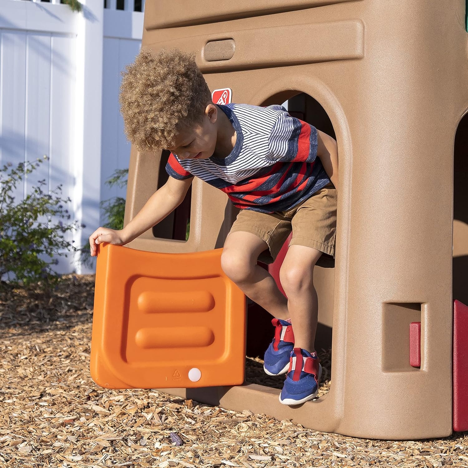 Step2 Naturally Playful Playhouse Climber and Swing Set Extension for Kids, Outdoor Playset with Slide, Two Strap Swings and Secret Playhouse, Durable Plastic, Ages 3 to 8 Years