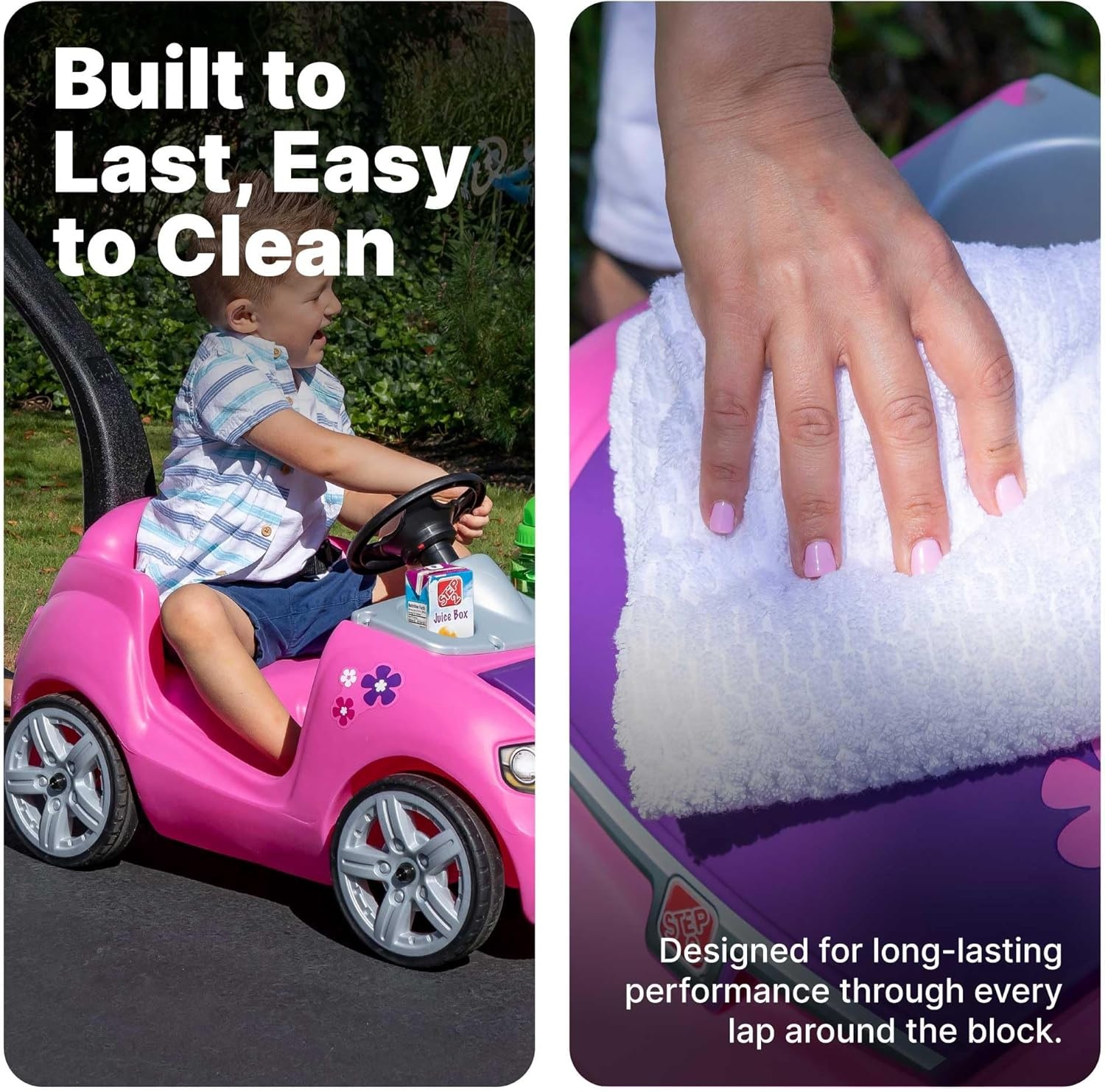 Step2 Whisper Ride II Kids Push Car, Ride-On Car with Seat Belt and Horn, Quick Fold Handle, Stroller Alternative, Toddlers and Preschoolers Ages 18+ Months, Blue(Pink)