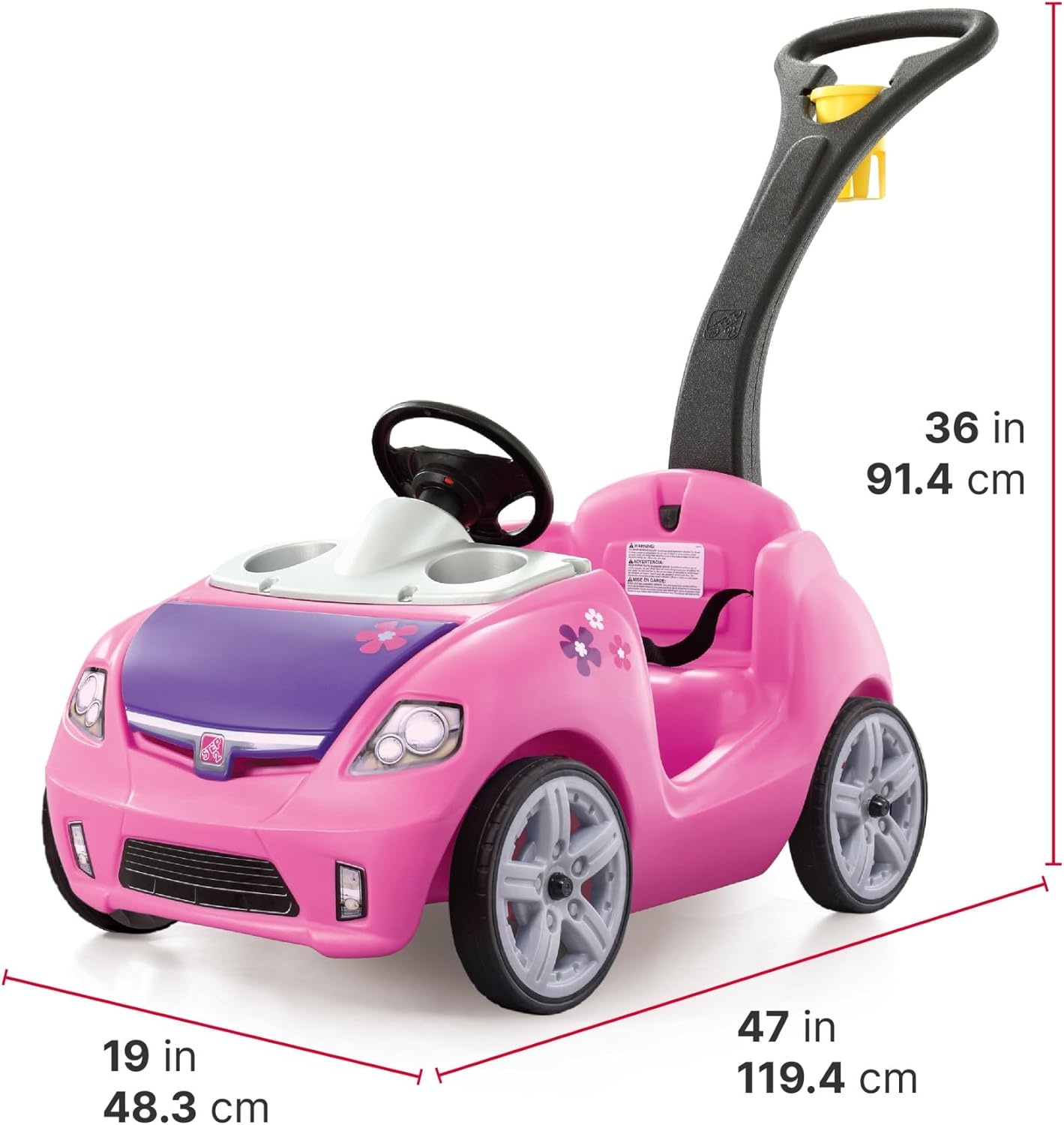 Step2 Whisper Ride II Kids Push Car, Ride-On Car with Seat Belt and Horn, Quick Fold Handle, Stroller Alternative, Toddlers and Preschoolers Ages 18+ Months, Blue(Pink)