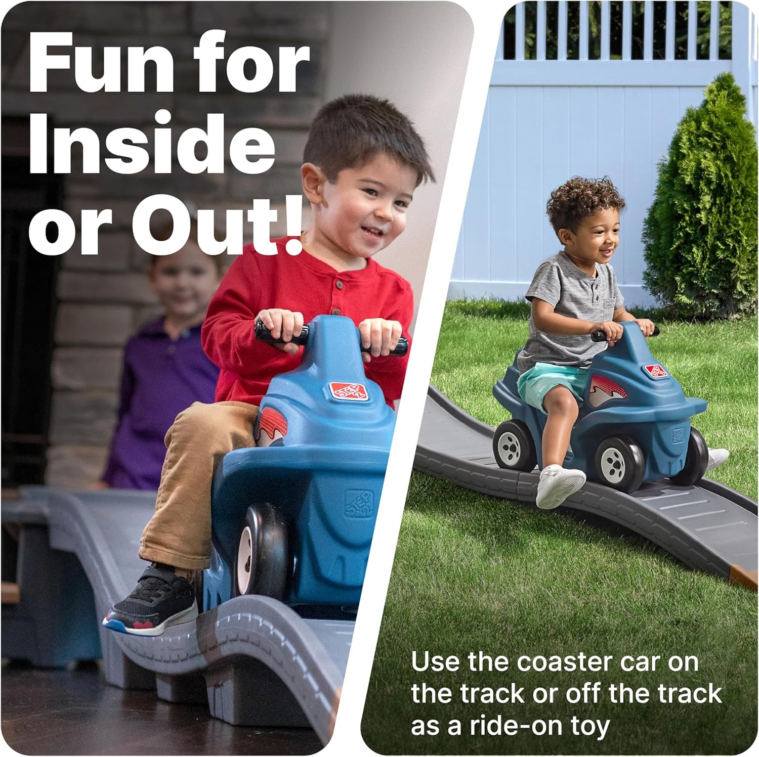 Step2 Up & Down Roller Coaster Kids Ride On Toy, Push Car, Indoor/Outdoor Playset, Made of Durable Plastic, Max Weight 50 lbs., for Toddlers 2-5 Years Old, Gray & Blue(Gray & Blue)