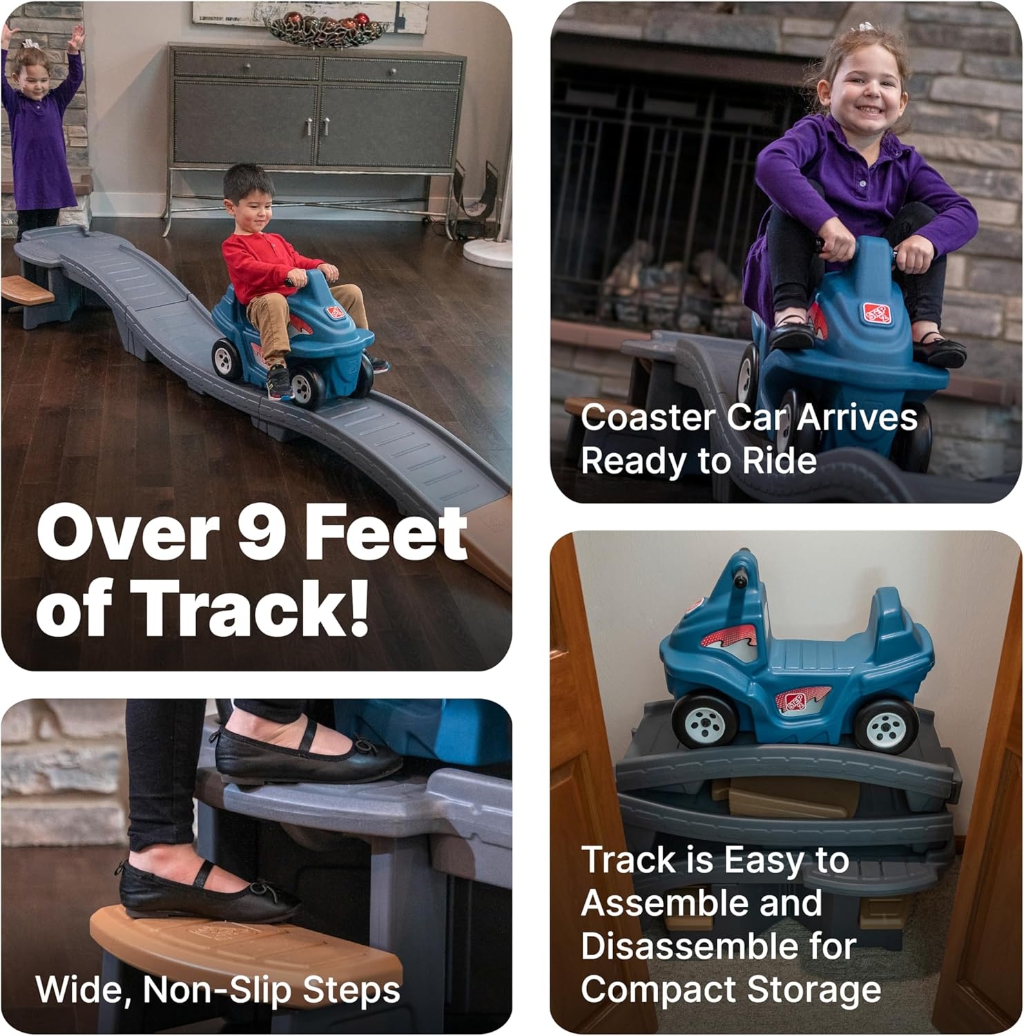 Step2 Up & Down Roller Coaster Kids Ride On Toy, Push Car, Indoor/Outdoor Playset, Made of Durable Plastic, Max Weight 50 lbs., for Toddlers 2-5 Years Old, Gray & Blue(Gray & Blue)