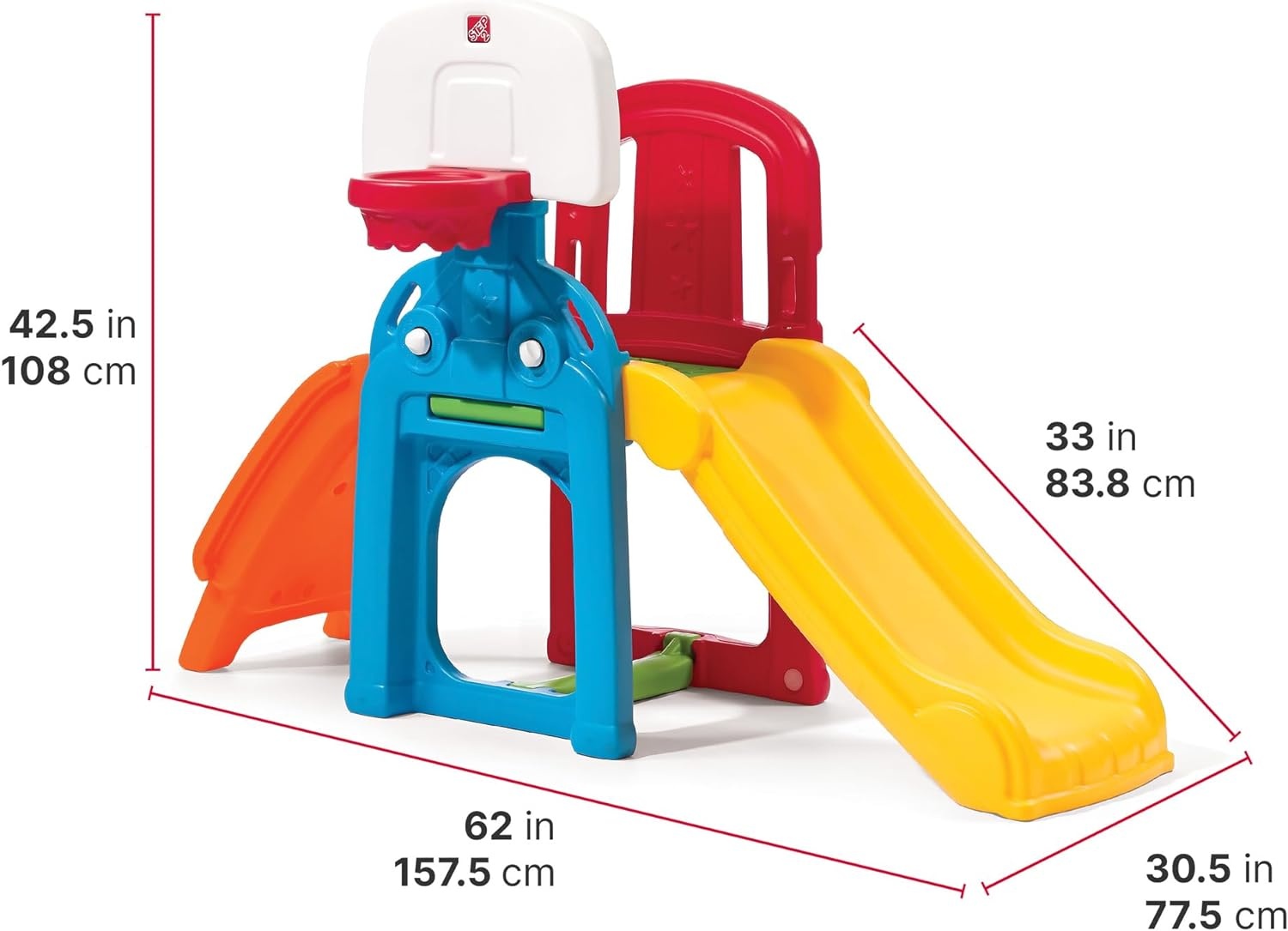Step2 Game Time Sports Climber, Kids Indoor/Outdoor Playset, Backyard Playground Set, Slide, Climbing Wall, Basketball Hoop, Outside Jungle Gym, For Toddlers 2-6 Years Old(Climber and Slide)