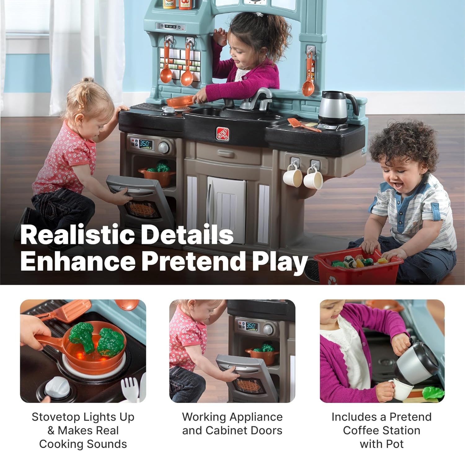 Step2 Best Chefs Kids Kitchen Playset, Indoor/Outdoor Kitchenette, Interactive Play with Lights and Sounds, Made of Durable Plastic, Includes 25 Piece Toy Accessories, For Toddlers 2+ Years Old(Best Chefs Kitchen)