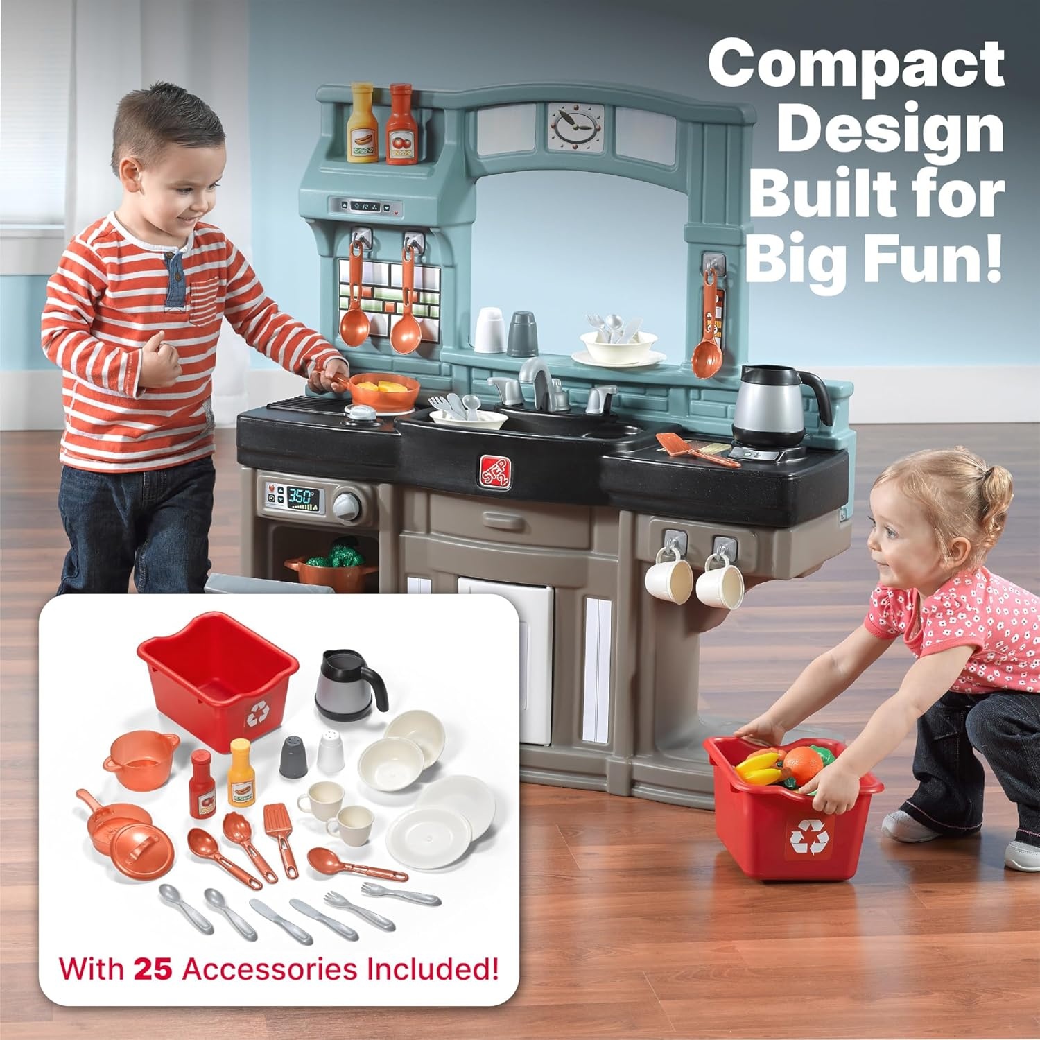 Step2 Best Chefs Kids Kitchen Playset, Indoor/Outdoor Kitchenette, Interactive Play with Lights and Sounds, Made of Durable Plastic, Includes 25 Piece Toy Accessories, For Toddlers 2+ Years Old(Best Chefs Kitchen)