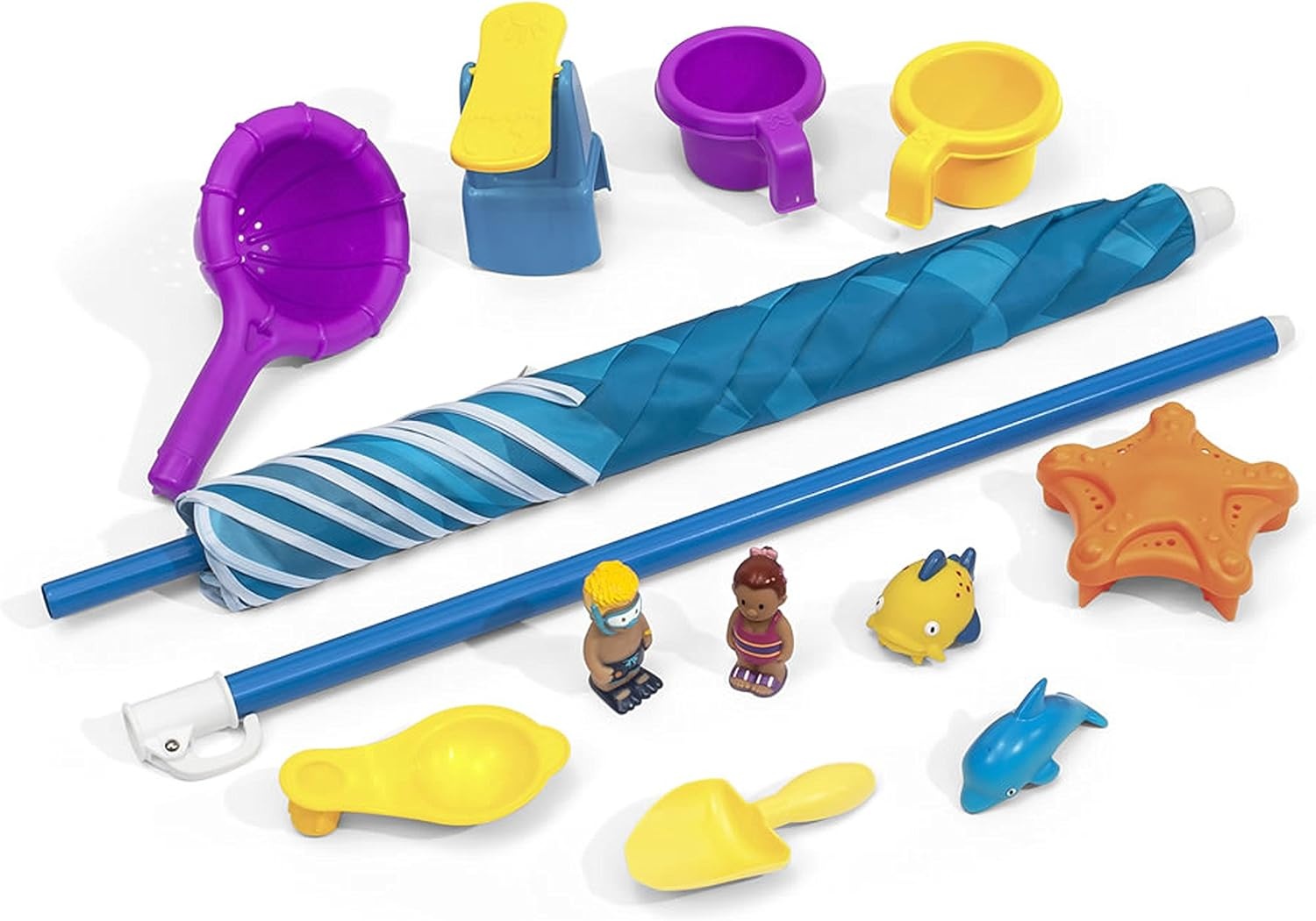 Step 2 Spill & Splash Seaway Water Table for Kids, Two-Tier Outdoor Kids Water Sensory Table with Umbrella, Ages 1.5+ Years Old, 11 Piece Water Toy Accessories(Multi-color)