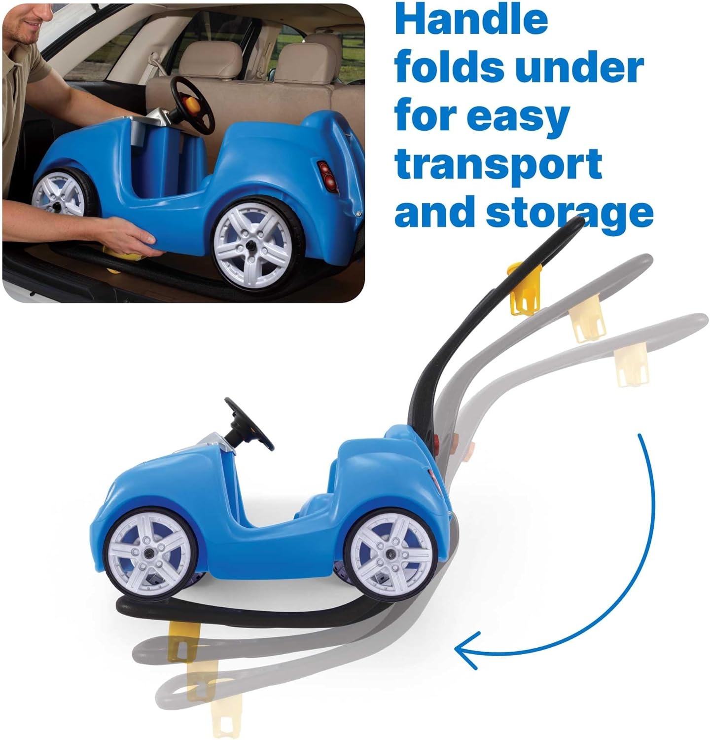 Step2 Whisper Ride II Kids Push Car, Ride-On Car with Seat Belt and Horn, Quick Fold Handle, Stroller Alternative, Toddlers and Preschoolers Ages 18+ Months, Blue(Blue)