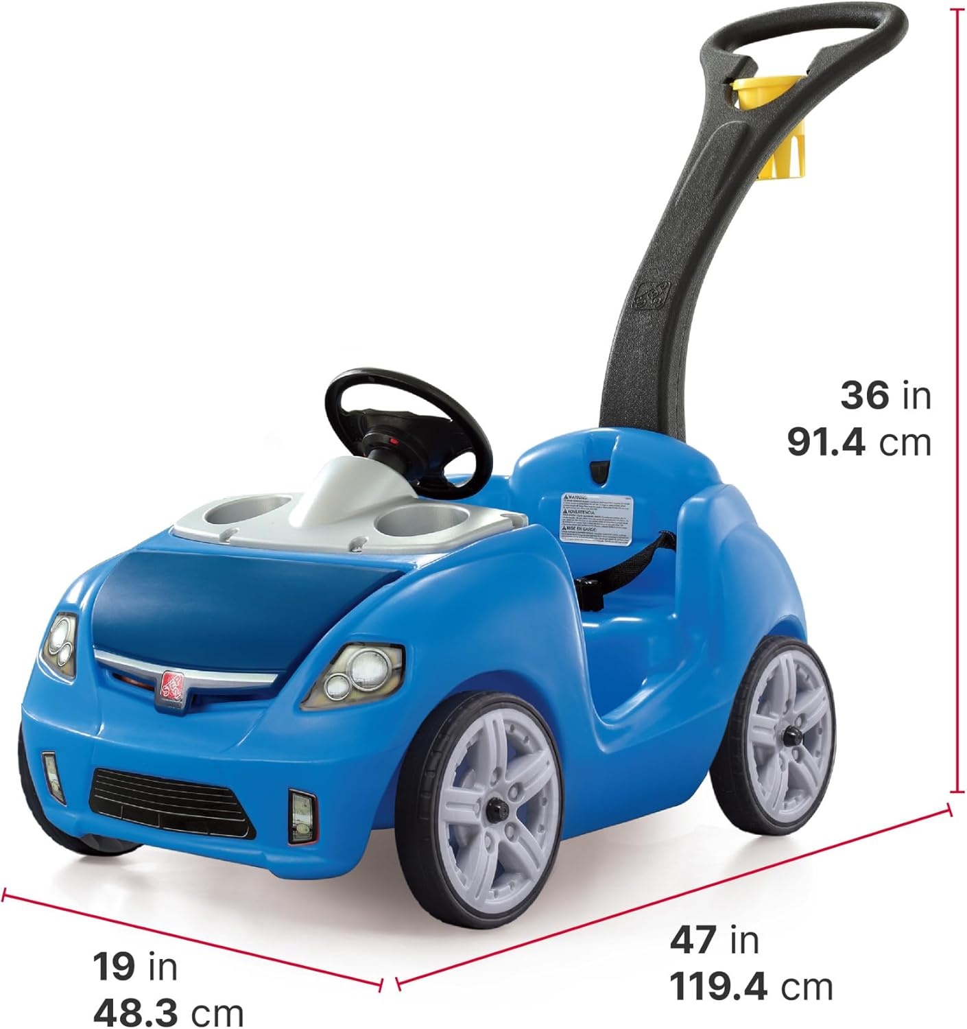 Step2 Whisper Ride II Kids Push Car, Ride-On Car with Seat Belt and Horn, Quick Fold Handle, Stroller Alternative, Toddlers and Preschoolers Ages 18+ Months, Blue(Blue)