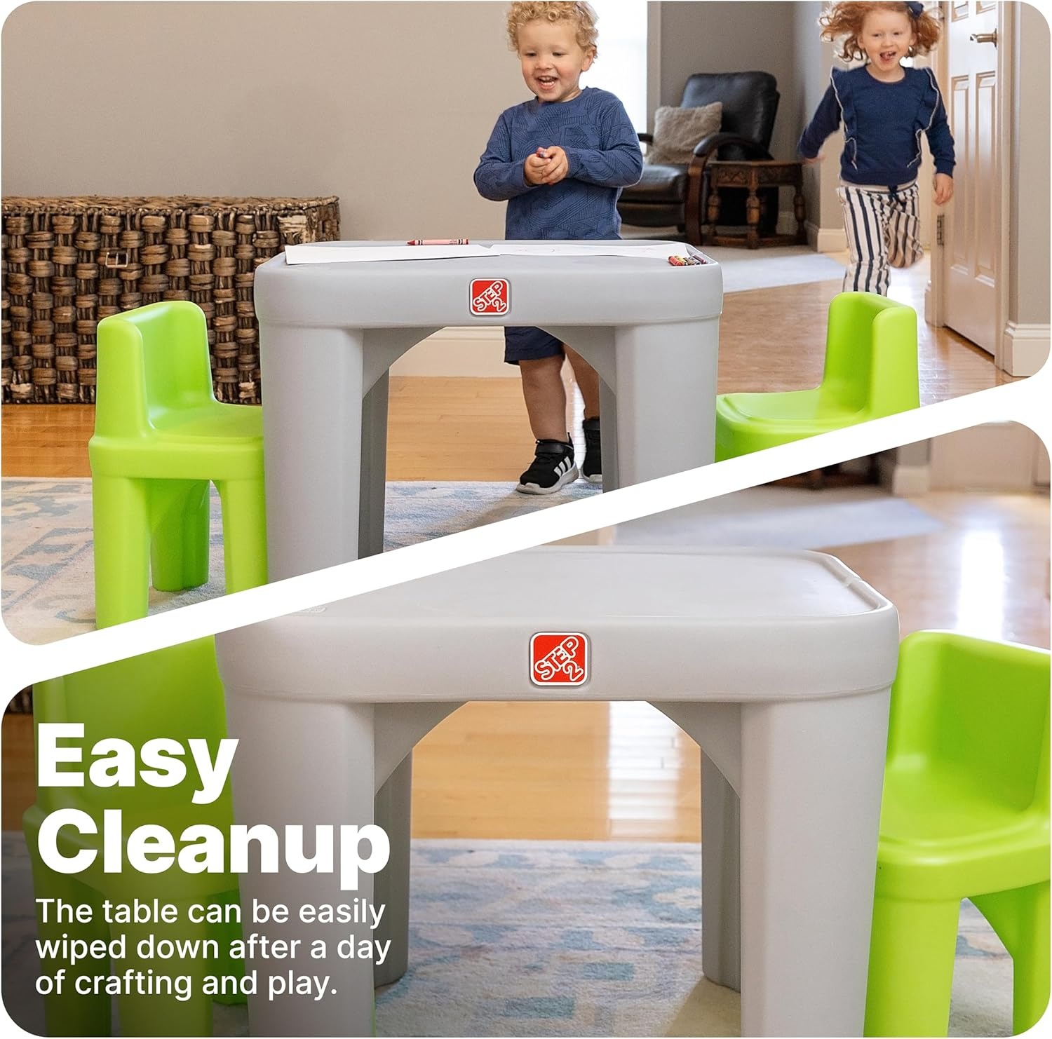 Step2 Mighty My Size Kids Table & Chair Set, Playroom Activity Table for Arts & Crafts, Made of Durable Plastic, For Toddlers 2+ Years Old, Gray & Red(Gray & Green)