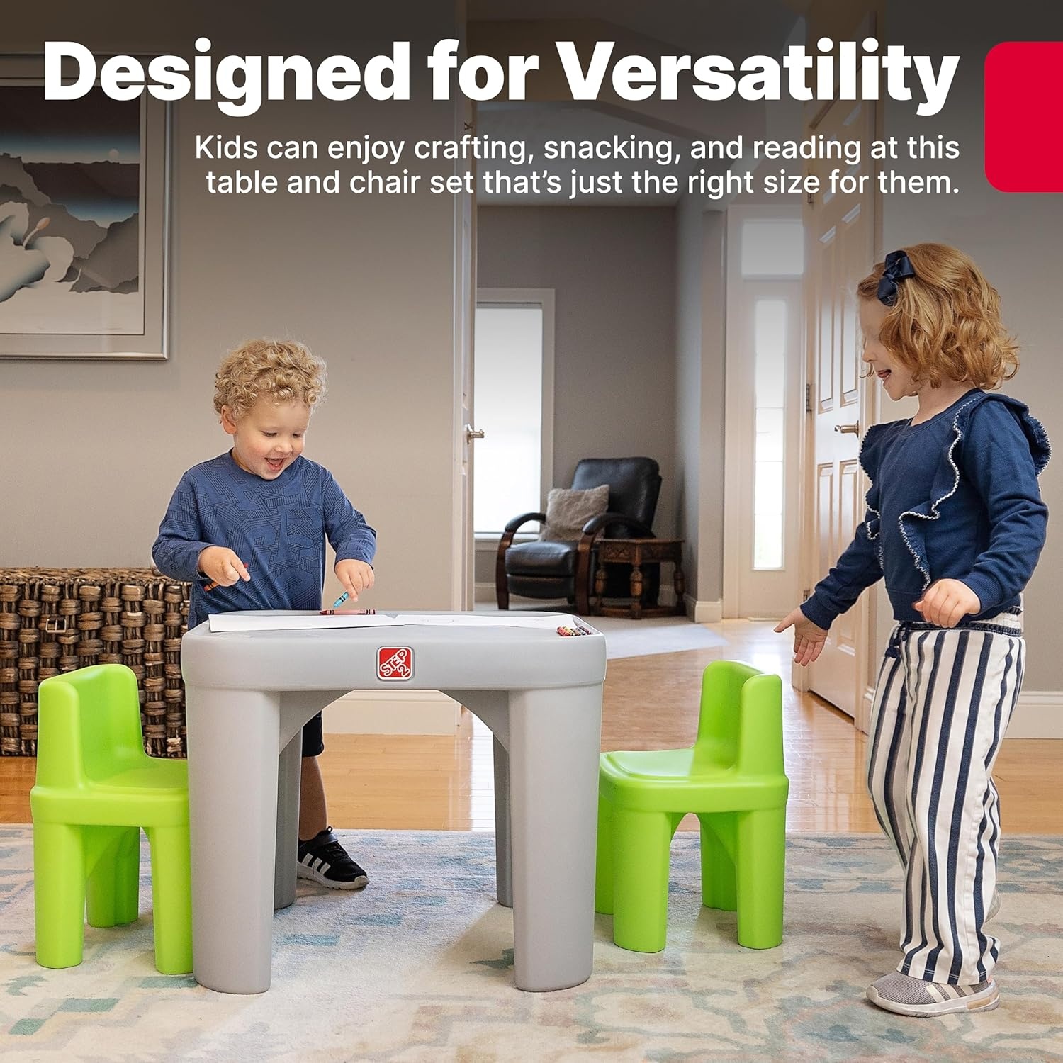 Step2 Mighty My Size Kids Table & Chair Set, Playroom Activity Table for Arts & Crafts, Made of Durable Plastic, For Toddlers 2+ Years Old, Gray & Red(Gray & Green)