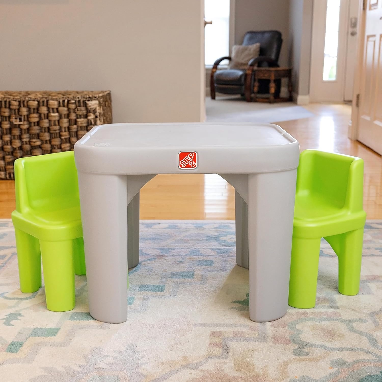 Step2 Mighty My Size Kids Table & Chair Set, Playroom Activity Table for Arts & Crafts, Made of Durable Plastic, For Toddlers 2+ Years Old, Gray & Red(Gray & Green)