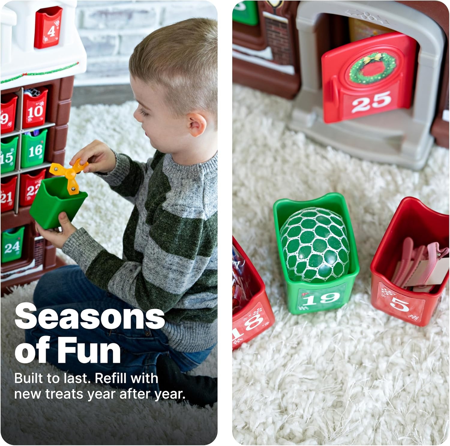 Step2 My First Advent Calendar, Kids Interactive Christmas Toy, Includes 25 Toy Refillable Bins, Hide Surprises for Holiday Excitement, Made of Durable Plastic, for Toddlers 1.5+ Years Old