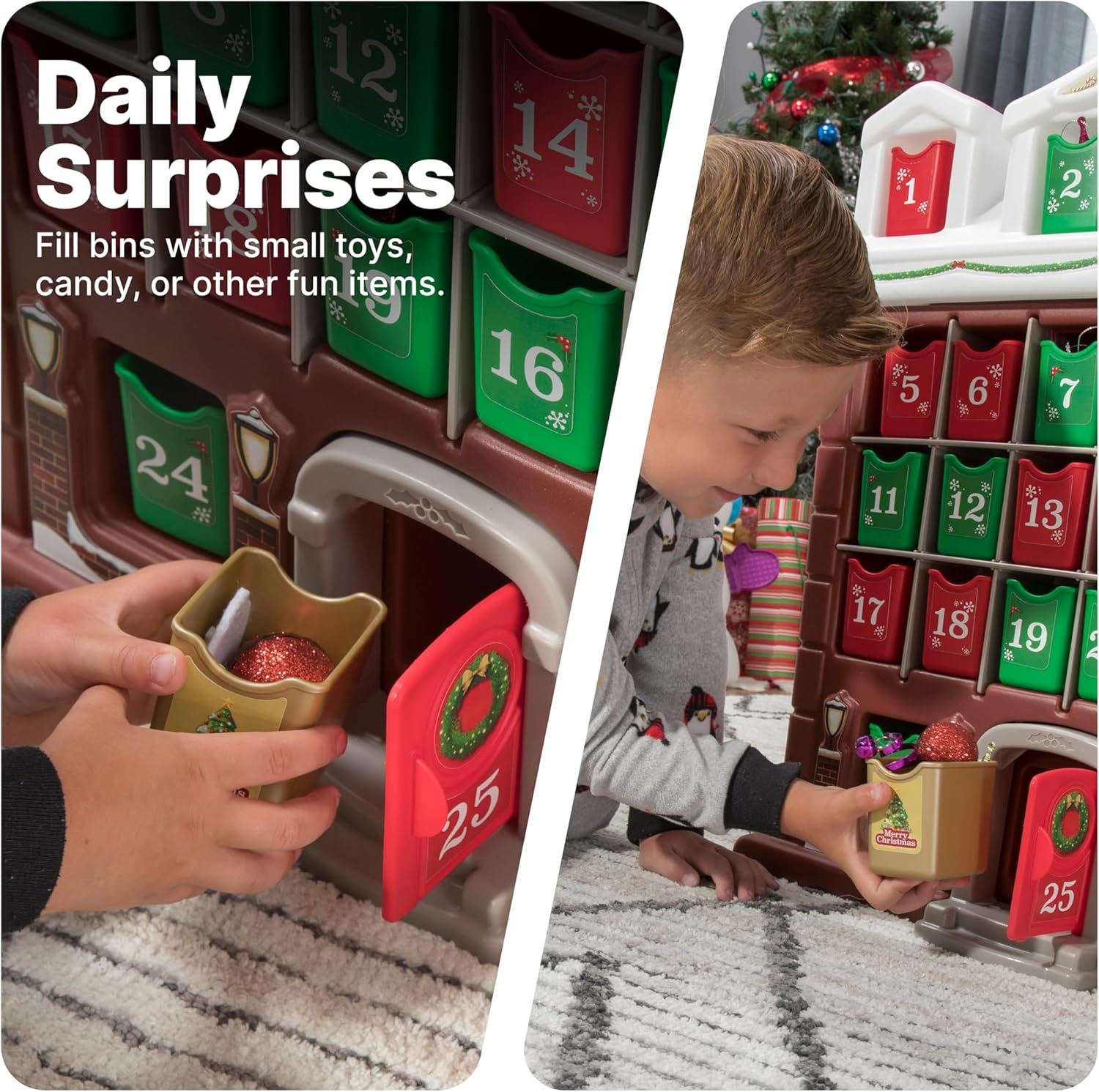 Step2 My First Advent Calendar, Kids Interactive Christmas Toy, Includes 25 Toy Refillable Bins, Hide Surprises for Holiday Excitement, Made of Durable Plastic, for Toddlers 1.5+ Years Old