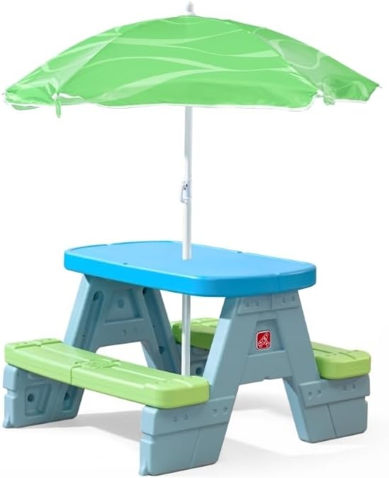 Step2 Sun & Shade Kids Picnic Table with Removeable Umbrella, Indoor/Outdoor Toys, Fits 4 Children, Made of Durable Plastic, For Toddlers 1.5-4 Years Old