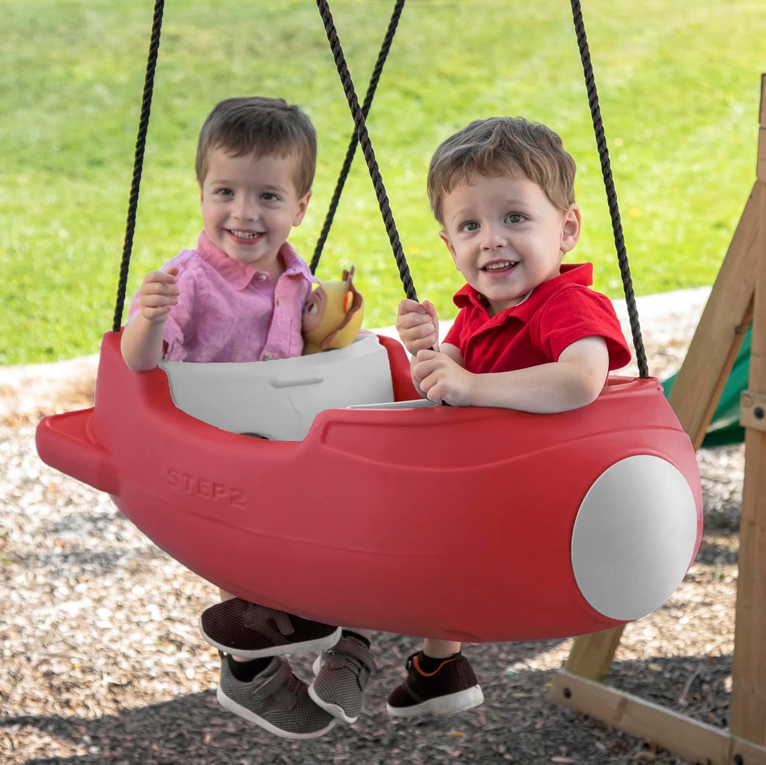 Step2 Rocket Swing for Two, Baby Outdoor Swing, Outside Weather-Resistant Rope, Attach to Playset, for Toddlers 9 Months – 3 Years Old