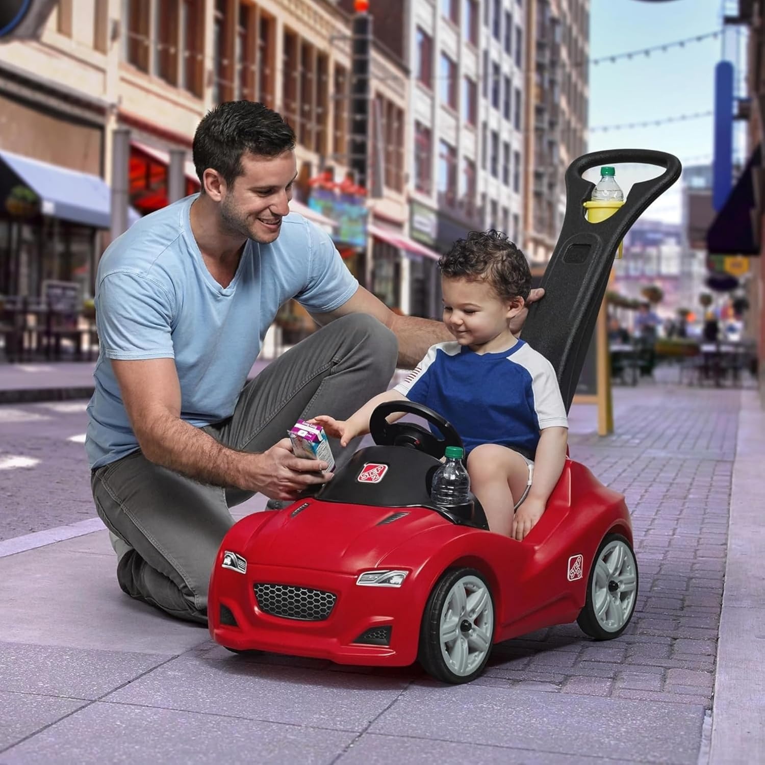 Step2 Whisper Ride Cruiser Kids Push Car, Ride On Toy, Stroller Substitute, Includes Seat Belt & Horn, Made of Durable Plastic, Max Weight 50 lbs., For Toddlers 1.5-4 Years Old, Pink(Red)