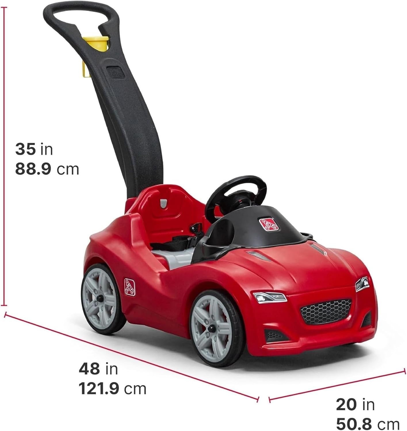 Step2 Whisper Ride Cruiser Kids Push Car, Ride On Toy, Stroller Substitute, Includes Seat Belt & Horn, Made of Durable Plastic, Max Weight 50 lbs., For Toddlers 1.5-4 Years Old, Pink(Red)