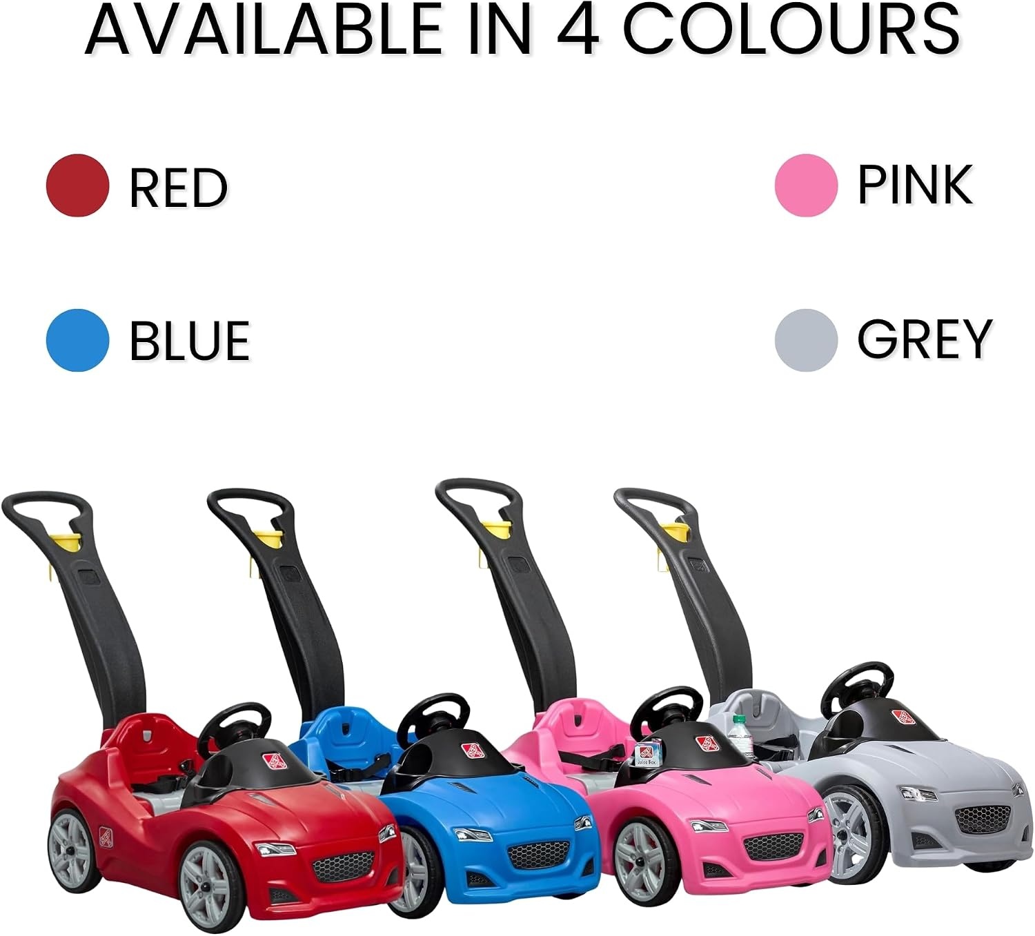 Step2 Whisper Ride Cruiser Kids Push Car, Ride On Toy, Stroller Substitute, Includes Seat Belt & Horn, Made of Durable Plastic, Max Weight 50 lbs., For Toddlers 1.5-4 Years Old, Pink(Red)