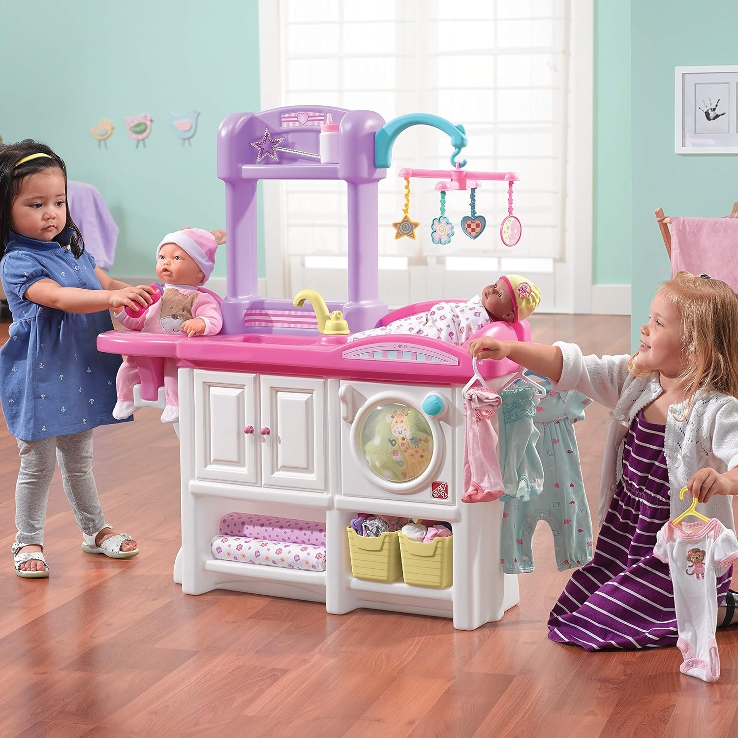 Step2 Love & Care Deluxe Baby Doll Nursery Playset for Kids, Compact Changing Station & Crib, Made of Durable Plastic, Includes Toy Accessories, For Toddlers 2-6 Years Old, Pink(Pink)