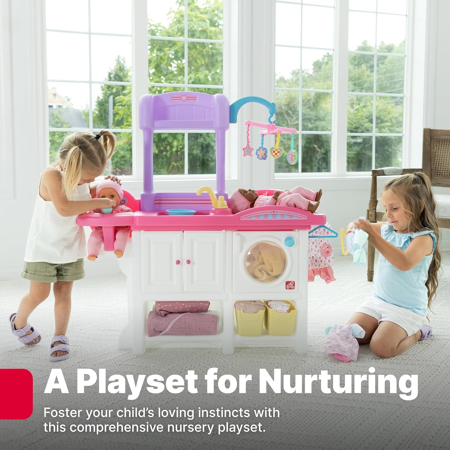 Step2 Love & Care Deluxe Baby Doll Nursery Playset for Kids, Compact Changing Station & Crib, Made of Durable Plastic, Includes Toy Accessories, For Toddlers 2-6 Years Old, Pink(Pink)