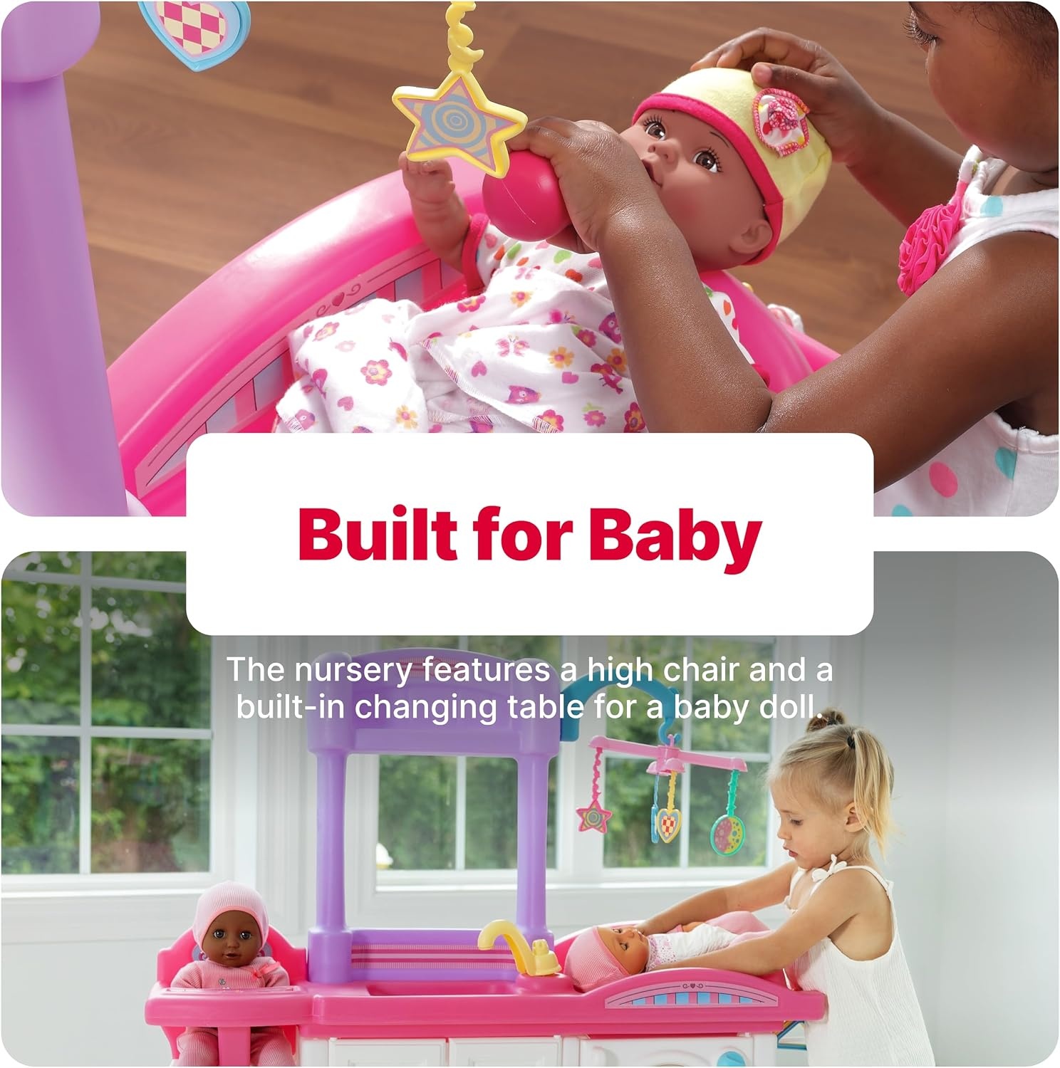 Step2 Love & Care Deluxe Baby Doll Nursery Playset for Kids, Compact Changing Station & Crib, Made of Durable Plastic, Includes Toy Accessories, For Toddlers 2-6 Years Old, Pink(Pink)