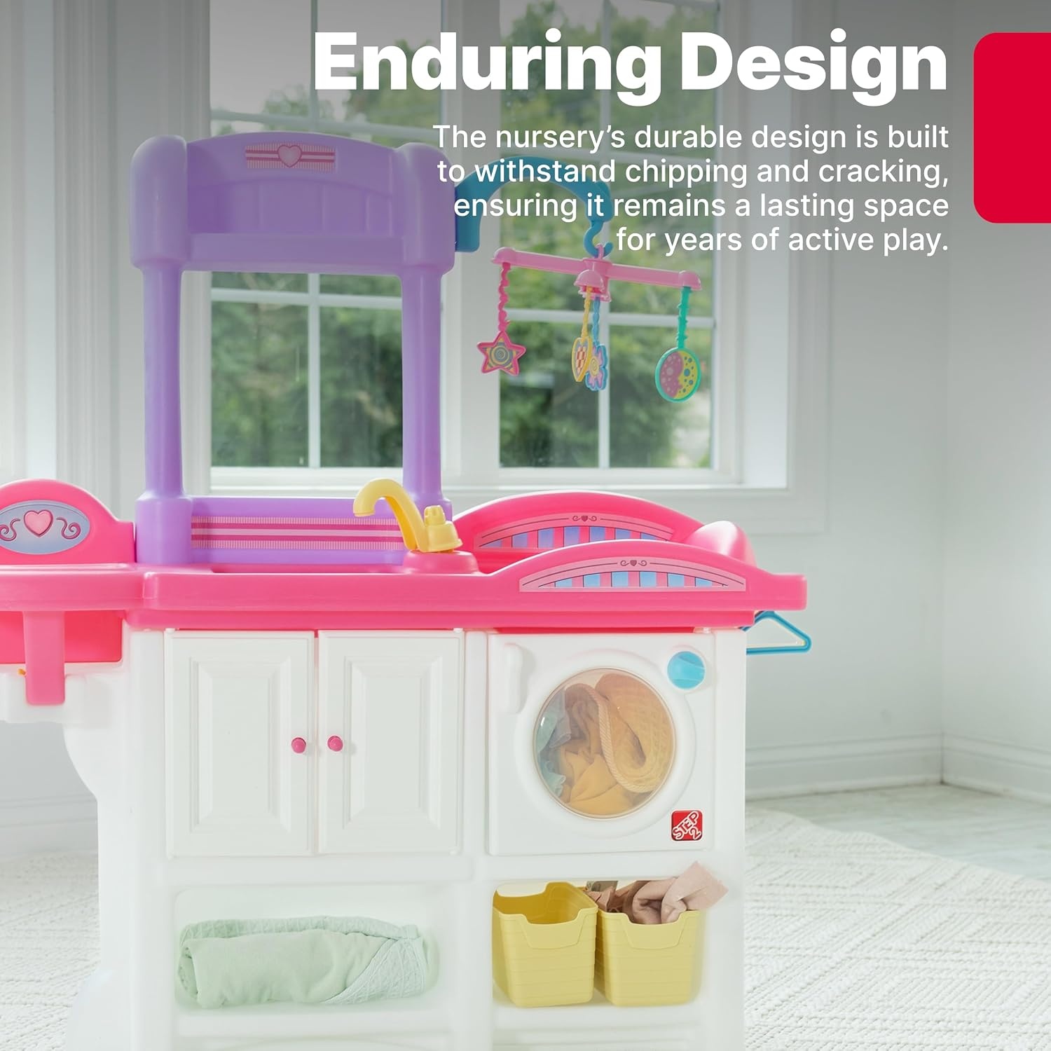 Step2 Love & Care Deluxe Baby Doll Nursery Playset for Kids, Compact Changing Station & Crib, Made of Durable Plastic, Includes Toy Accessories, For Toddlers 2-6 Years Old, Pink(Pink)