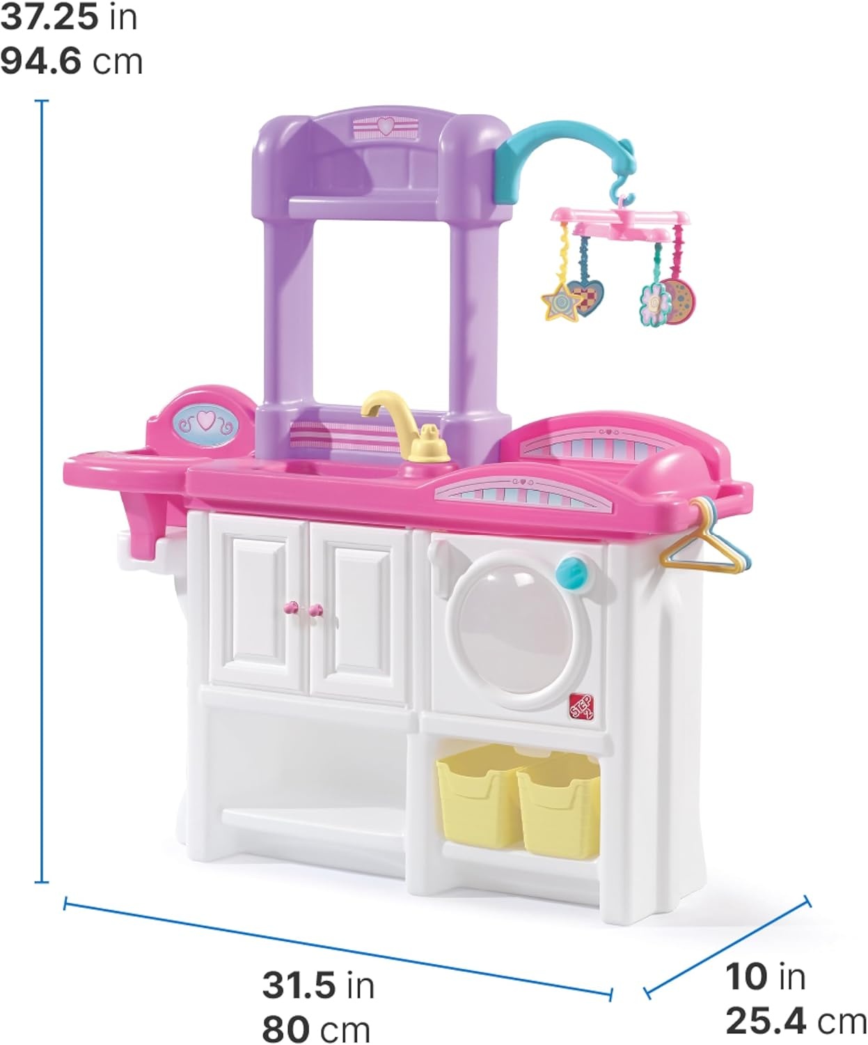Step2 Love & Care Deluxe Baby Doll Nursery Playset for Kids, Compact Changing Station & Crib, Made of Durable Plastic, Includes Toy Accessories, For Toddlers 2-6 Years Old, Pink(Pink)