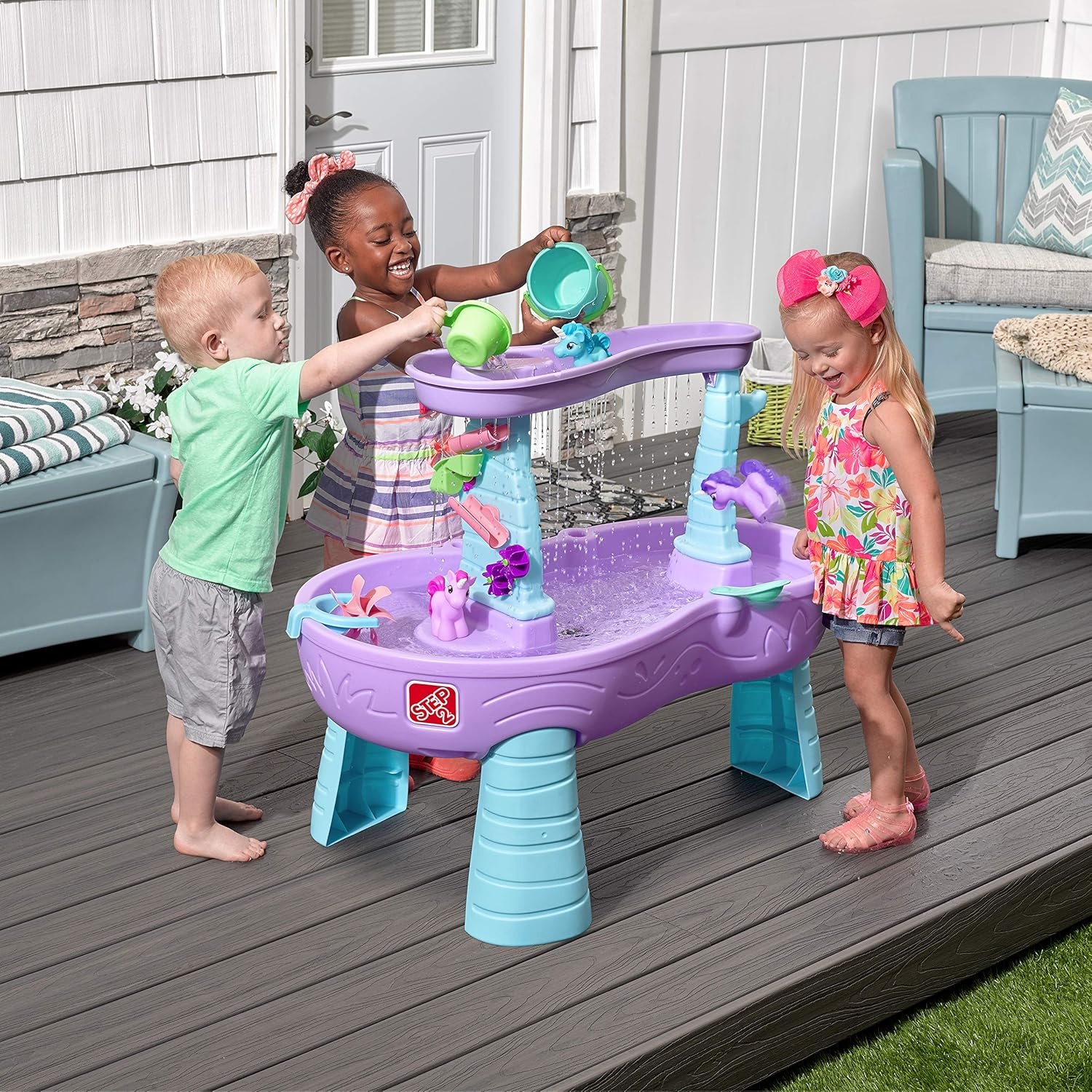 Step2 Tropical Rainforest Water Table for Kids, Toddler Outdoor Sensory Play Table, 13 Accessories, Ages 18 Months+(Rain Showers & Unicorns)