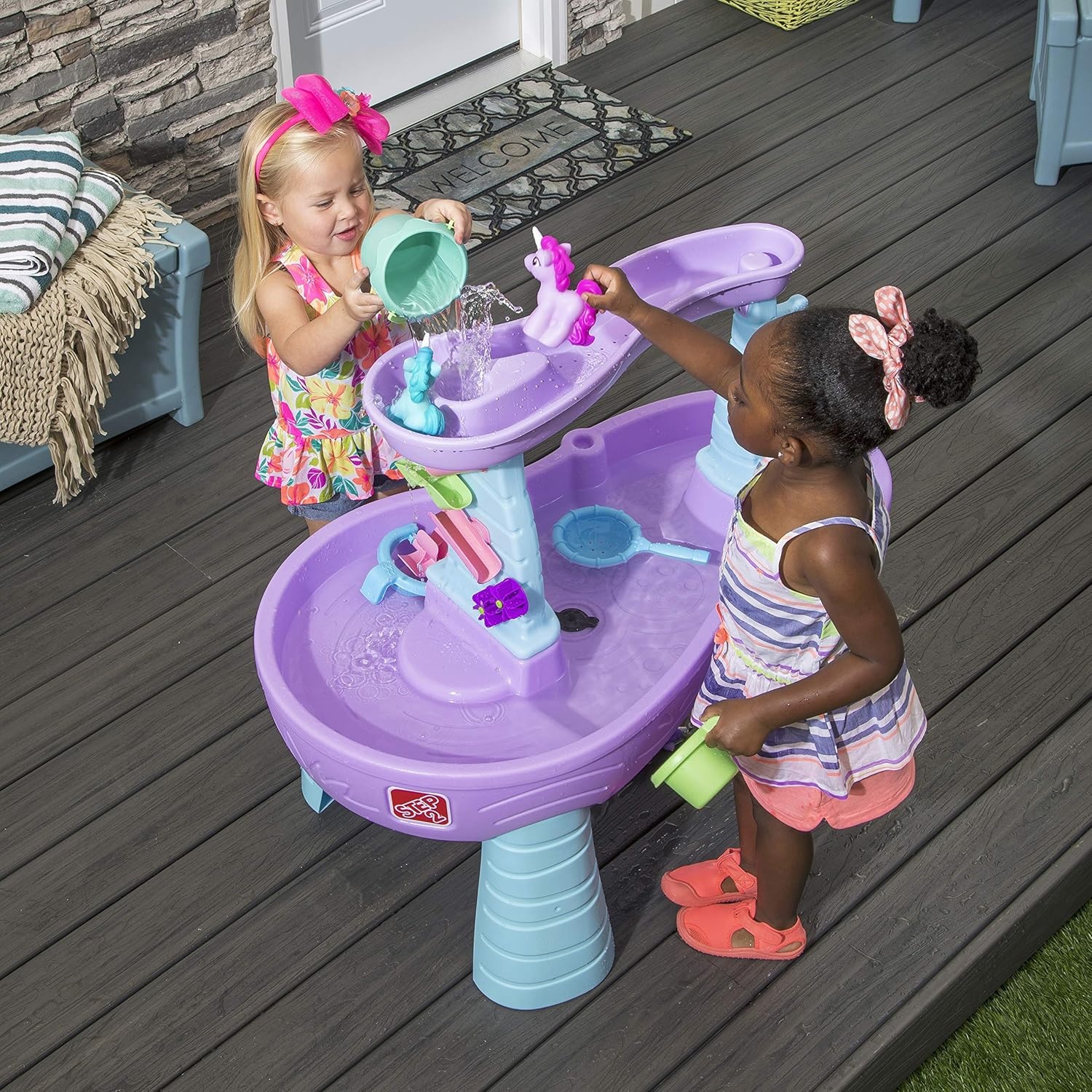 Step2 Tropical Rainforest Water Table for Kids, Toddler Outdoor Sensory Play Table, 13 Accessories, Ages 18 Months+(Rain Showers & Unicorns)