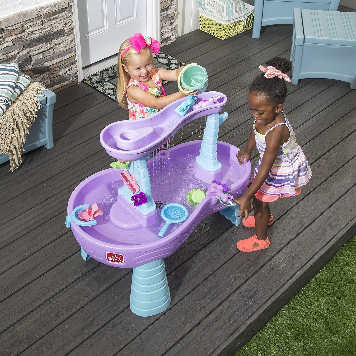Step2 Tropical Rainforest Water Table for Kids, Toddler Outdoor Sensory Play Table, 13 Accessories, Ages 18 Months+(Rain Showers & Unicorns)
