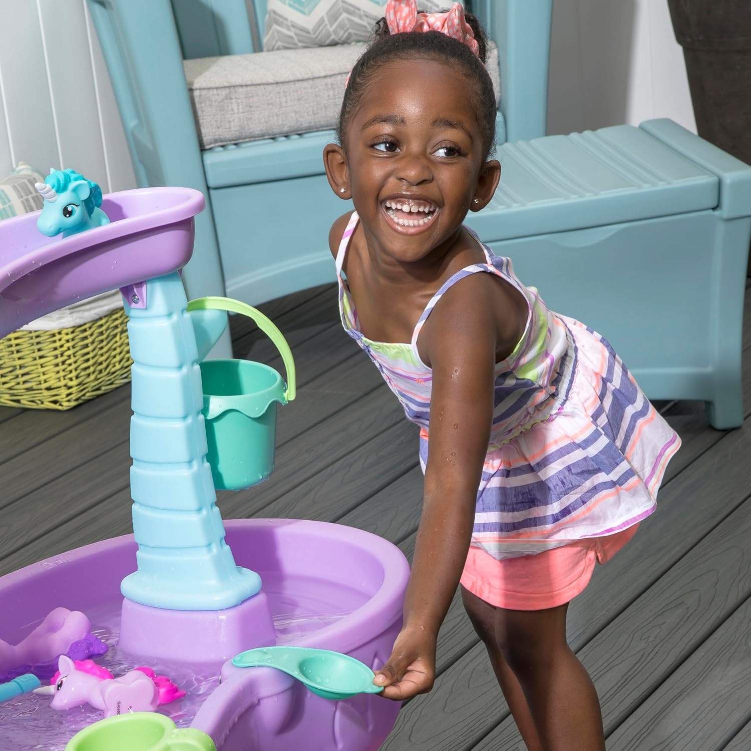 Step2 Tropical Rainforest Water Table for Kids, Toddler Outdoor Sensory Play Table, 13 Accessories, Ages 18 Months+(Rain Showers & Unicorns)