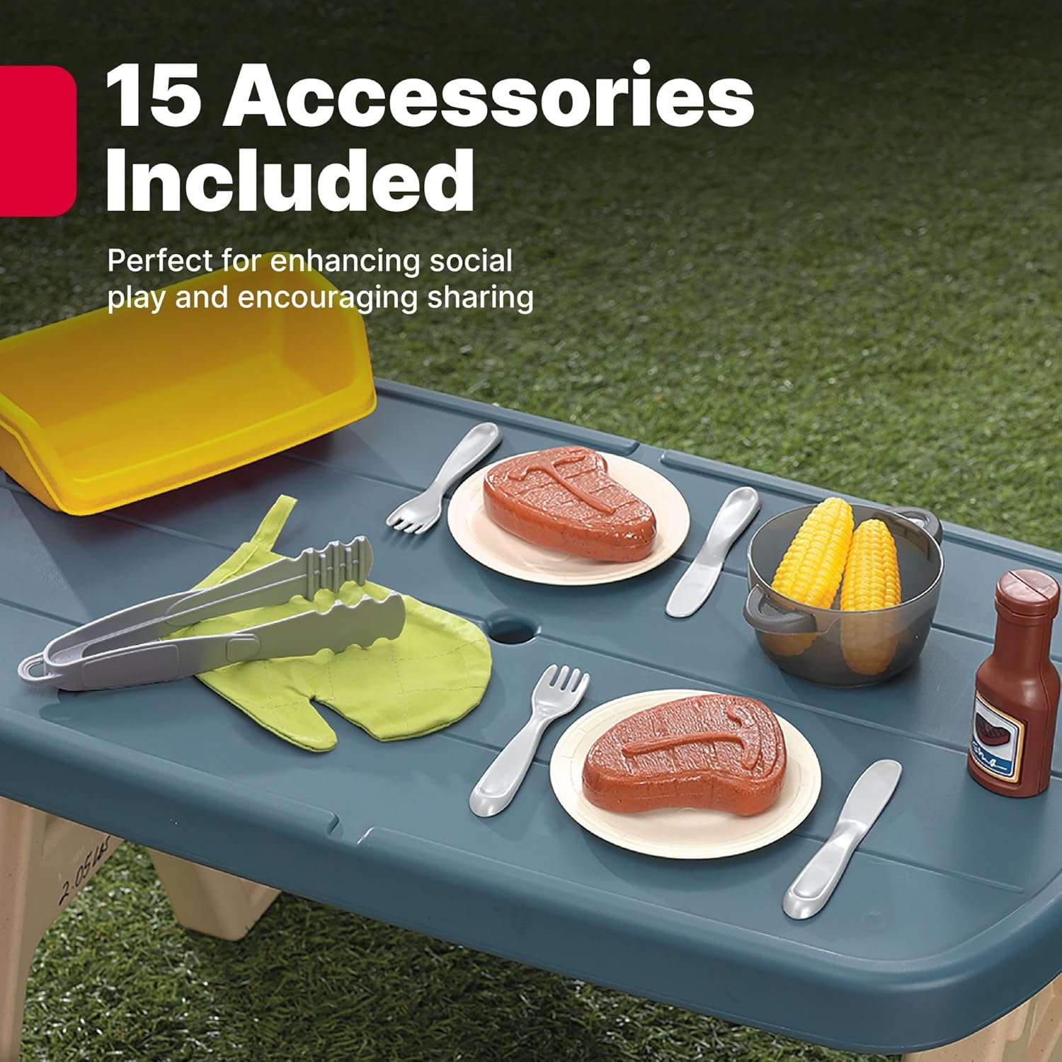 Step2 Sizzle & Smoke BBQ Grill Playset, Indoor/Outdoor Interactive Play with Sounds and Effects, Toddlers 3+ Years Old, 15 Piece Toy Accessories