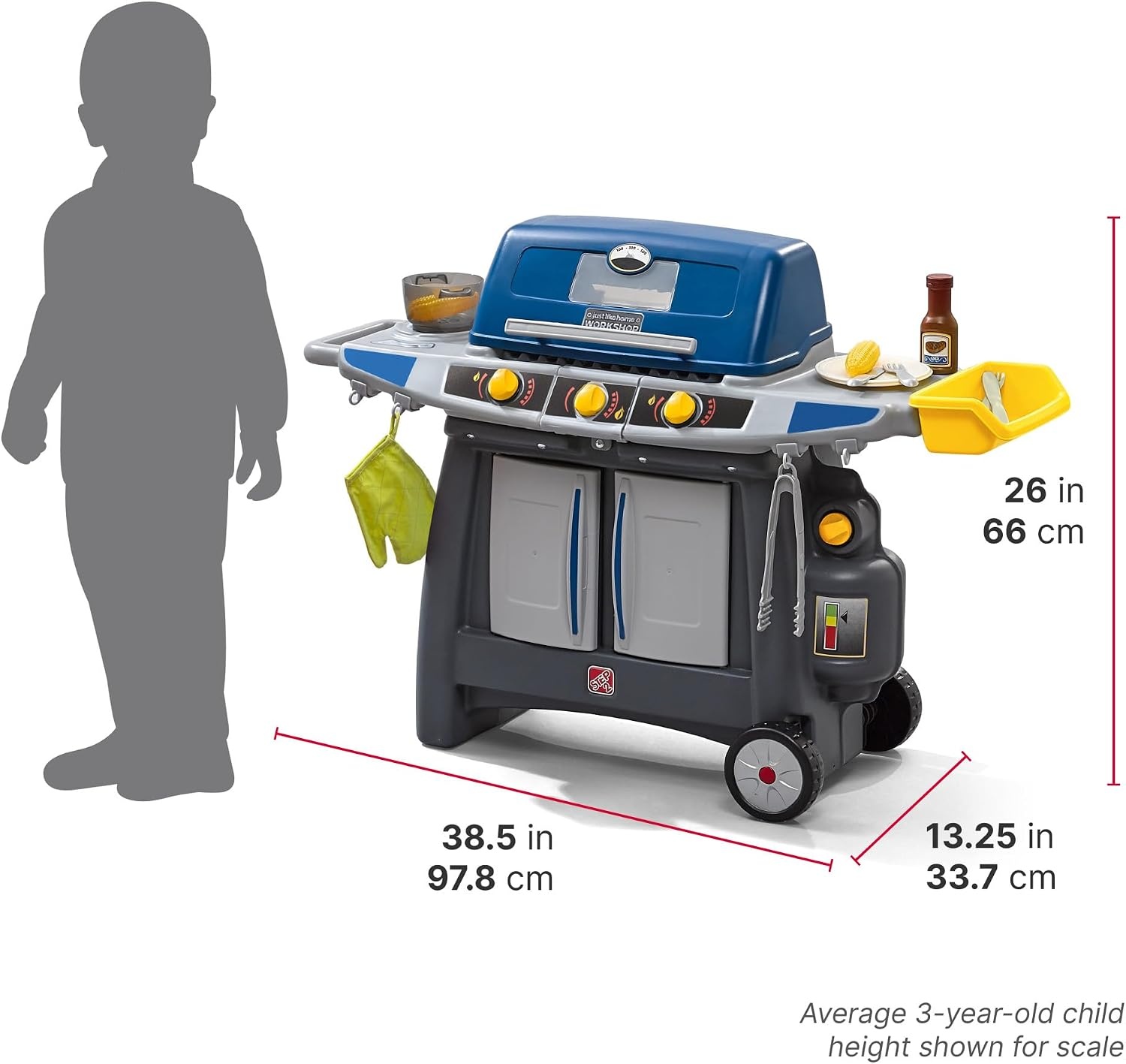 Step2 Sizzle & Smoke BBQ Grill Playset, Indoor/Outdoor Interactive Play with Sounds and Effects, Toddlers 3+ Years Old, 15 Piece Toy Accessories
