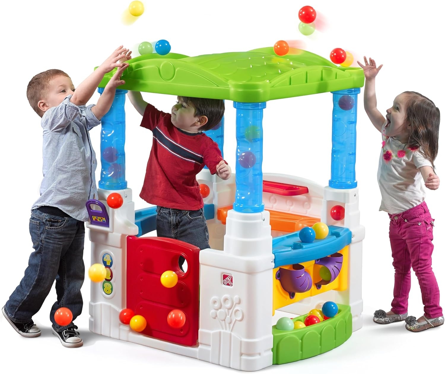 Step2 Crazy Maze Toddler Ball Pit, Kids Playhouse, Indoor/Outdoor Playset, Interactive Play with Sounds, Includes 20 Colorful Balls, Made of Durable Plastic, For Toddlers 1.5+ Years Old(Green Roof)