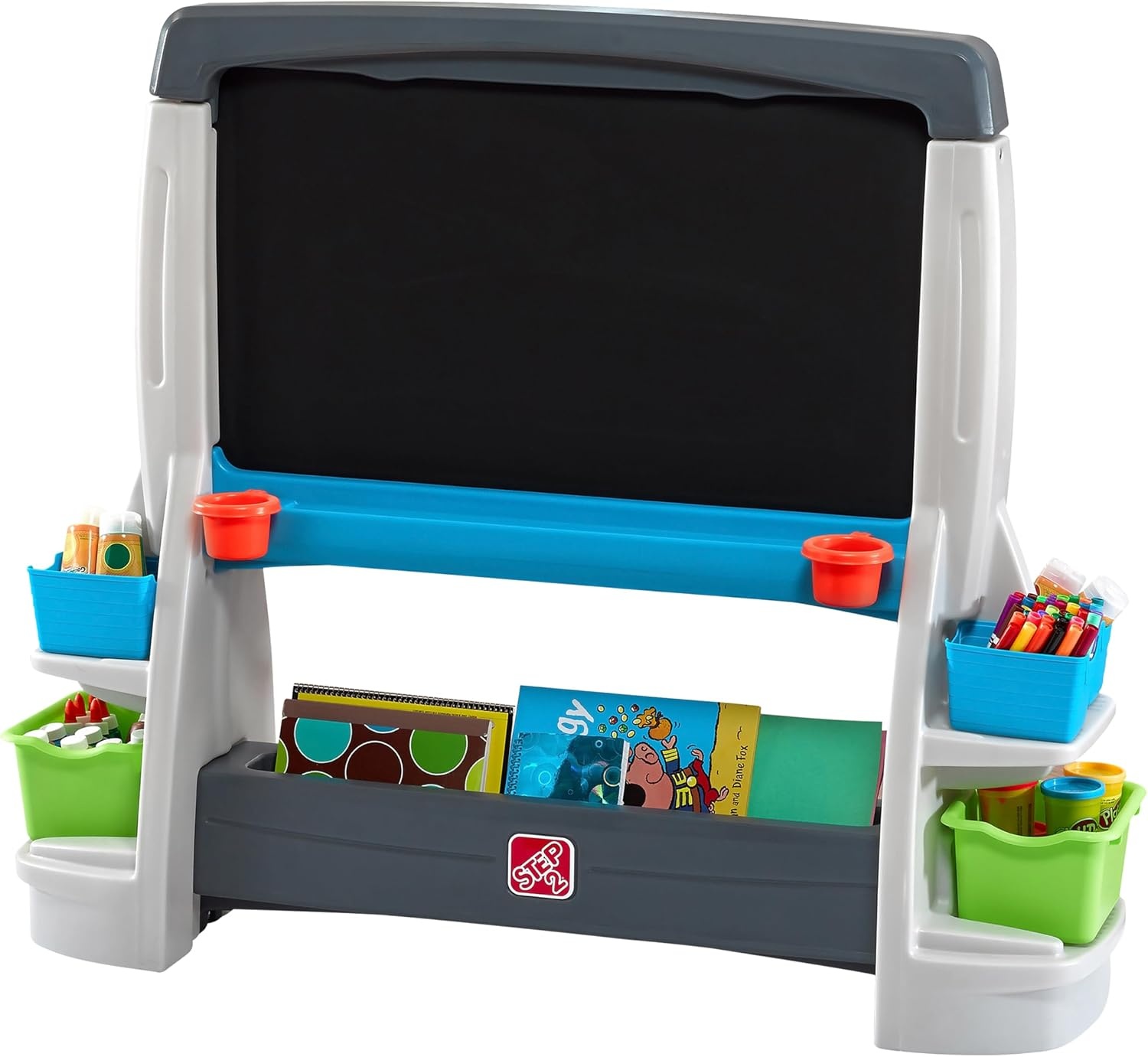 Step2 Jumbo Art Easel, Kids Art Activity Table, Double-Sided Dry Erase and Chalkboard, Storage Bins and Trays, For Toddlers and Preschoolers Ages 3+ Years Old