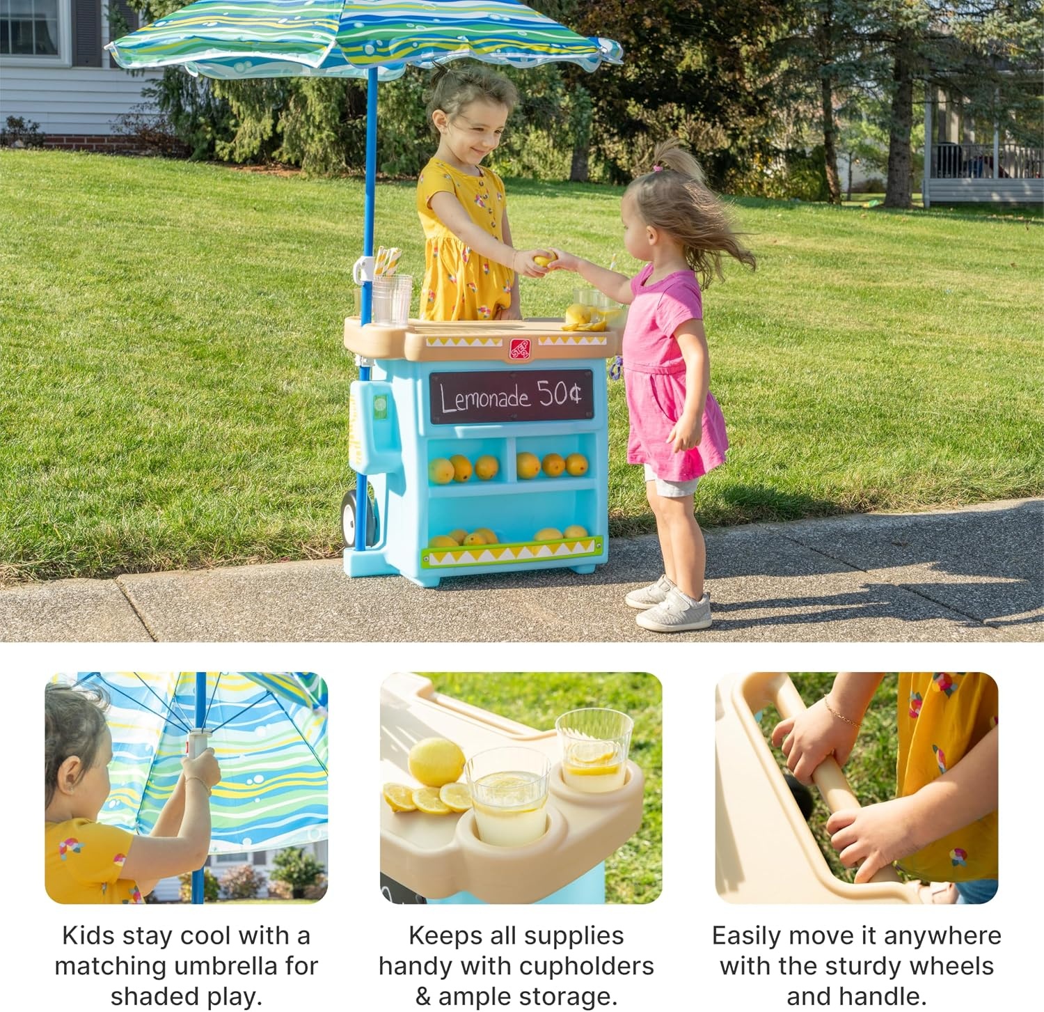 Step2 My First Lemonade Stand for Kids, Play Toy for Toddlers Ages 3+ Years Old, Durable, Easy Assembly, Blue