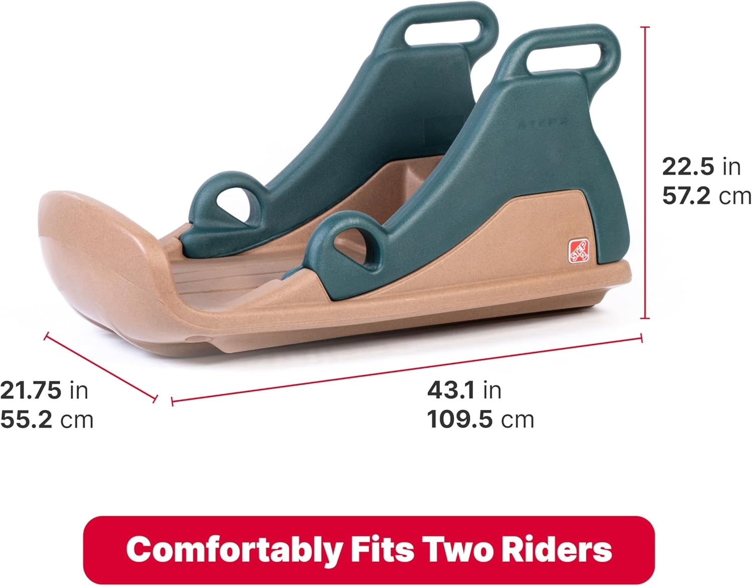 Step2 Snow Runner, Kids Ride On Toy & Outdoor Snow Sled & Toboggan, Fits 2 Riders, Made of Durable Plastic, Max Weight 120 lbs., for Toddlers 3-6 Years Old, Tan & Green
