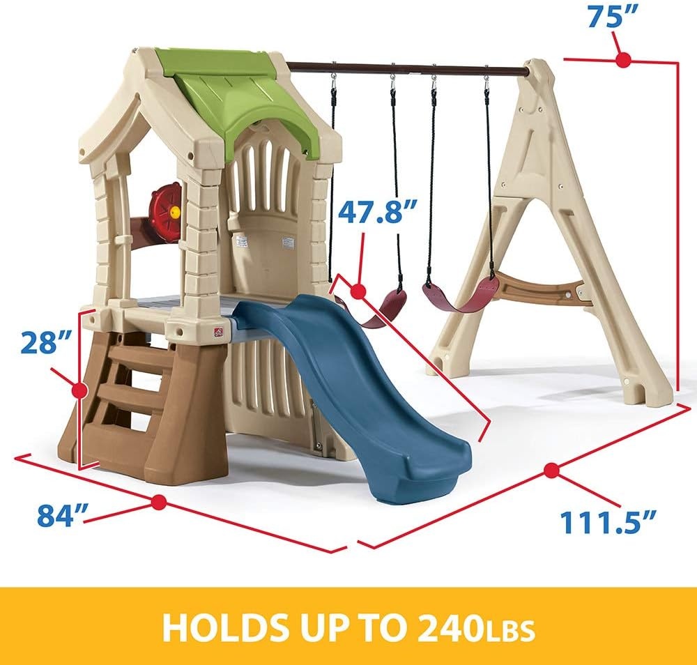Step2 Play Up Gym Set for Kids, Outdoor Swing Set, Backyard Slide, Swings, Playhouse, & Crawl Space, Two Tier, Easy Set Up, Toddlers Ages 3-6 Years Old(Swing Set)