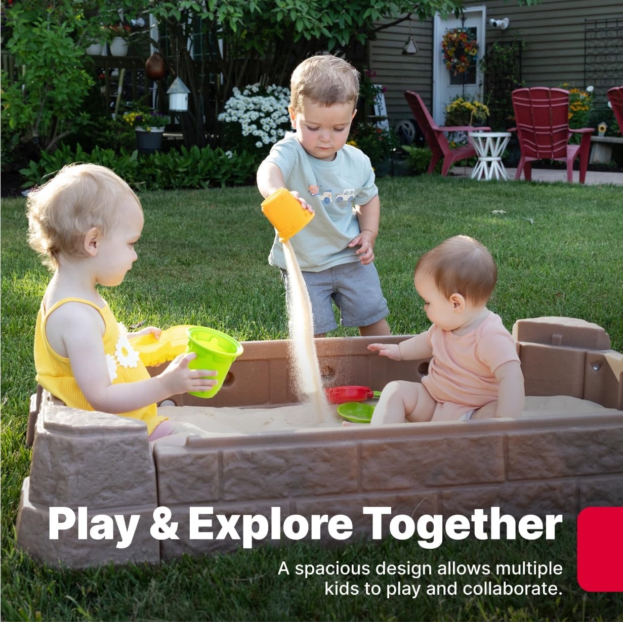 Step2 Naturally Playful Sandbox II, Kids Sand Activity Sensory Play Pit, Summer Outdoor Toys, 7 Piece Water Toy Accessories, for Toddlers 1+ Years Old(Naturally Playful Sandbox II)