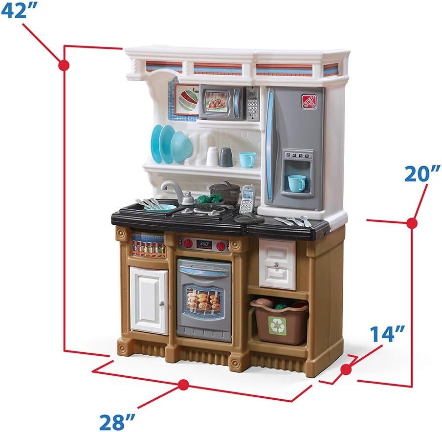 Step2 Lifestyle Dream Kids Kitchen Playset, Indoor/Outdoor Kitchenette, Interactive Play with Lights and Sounds, Made of Durable Plastic, 37 Piece Toy Accessories, Toddlers 2+ Years Old, Gray(Tan)