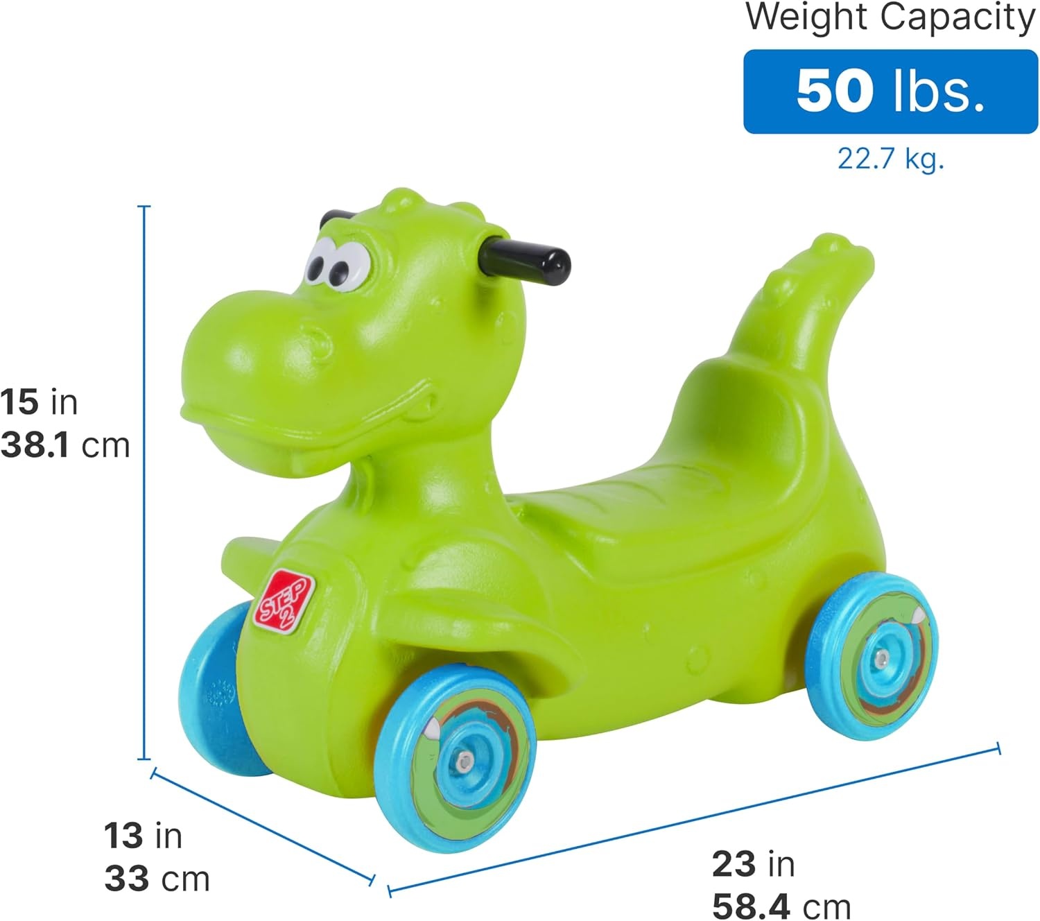 Step2 Dino Dash Kids Push Car, Foot Powered Ride On Toy, Practice Balance with 4 Wheels, Track Not Included, Made of Durable Plastic, Max Weight 50 lbs., for Toddlers 2-5 Years Old, Green(Dinosaur)