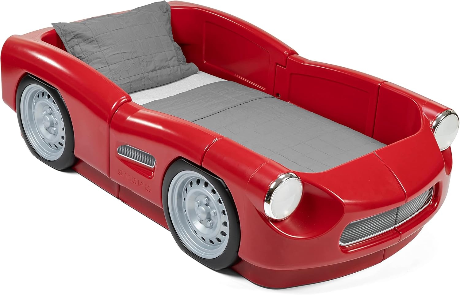 Step2 Turbocharged Twin Size Truck Car Bed, Car Bed for Boys & Girls, Working Headlights & Built-In Storage, Made of Durable Plastic, For Toddlers 3+ Years Old, Vibrant Red(Red Roadster)