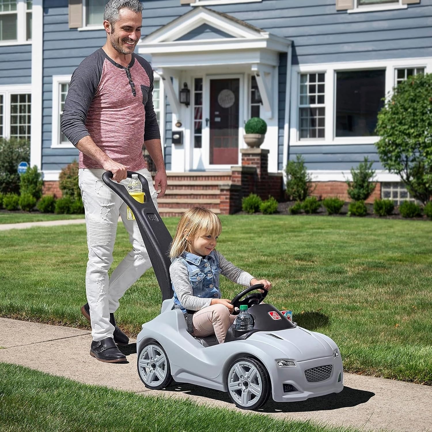 Step2 Whisper Ride Cruiser Kids Push Car, Ride On Toy, Stroller Substitute, Includes Seat Belt & Horn, Made of Durable Plastic, Max Weight 50 lbs., For Toddlers 1.5-4 Years Old, Pink(Gray)