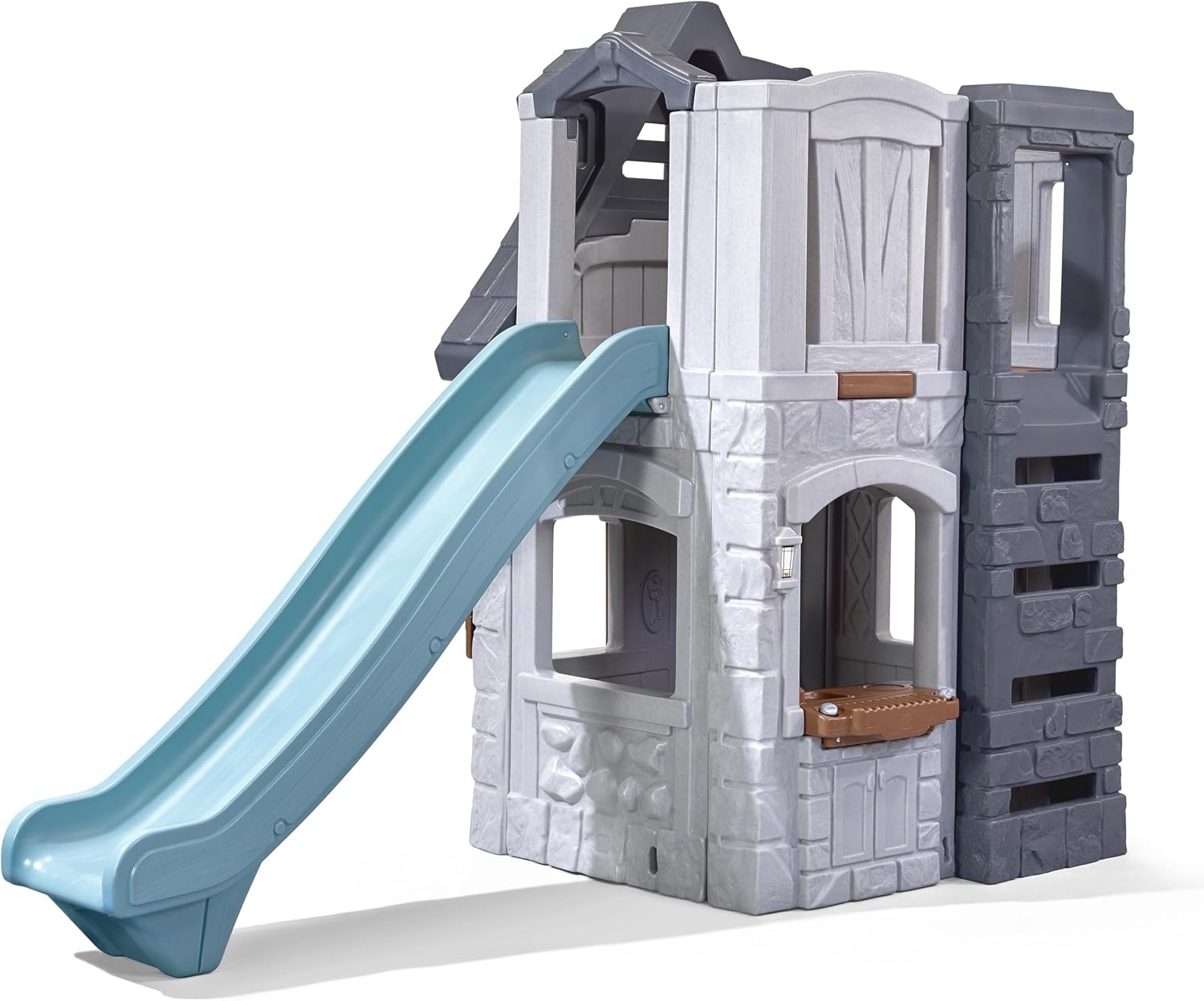 Step2 Enchanting Adventures 2-Story Kids Playhouse, Outdoor Playhouse with Kitchenette & Slide, Rock Climbing Wall, Made of Durable Plastice, For Toddlers 4-8 Years Old(Playhouse & Slide)